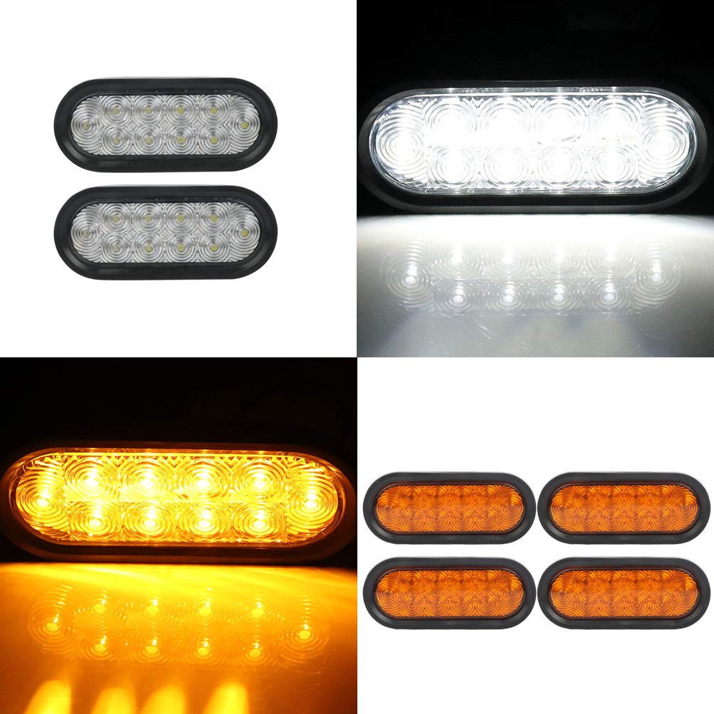 SCITOO Universal 21LED Side Marker Lights - 2pcs White & 4pcs Amber Stop/Turn Signal Tail Lights for Boats, Trucks, Trailers & Pickups (12V) - Perfect for Night Driving, Marine Safety & Road Visibility