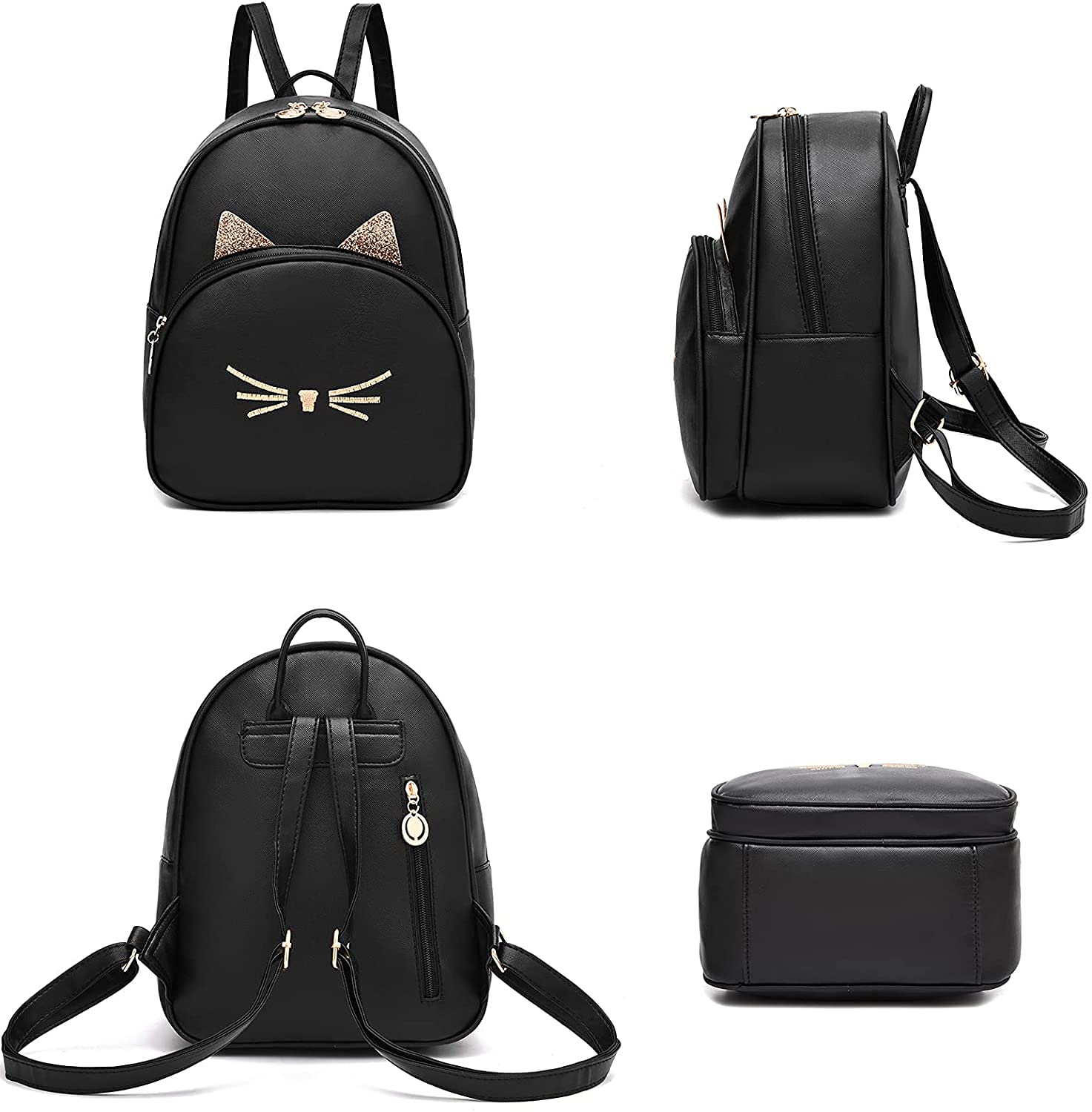 Women's Mini PU Leather Backpack with Cat Print - Stylish Shoulder Bag for Daily Use