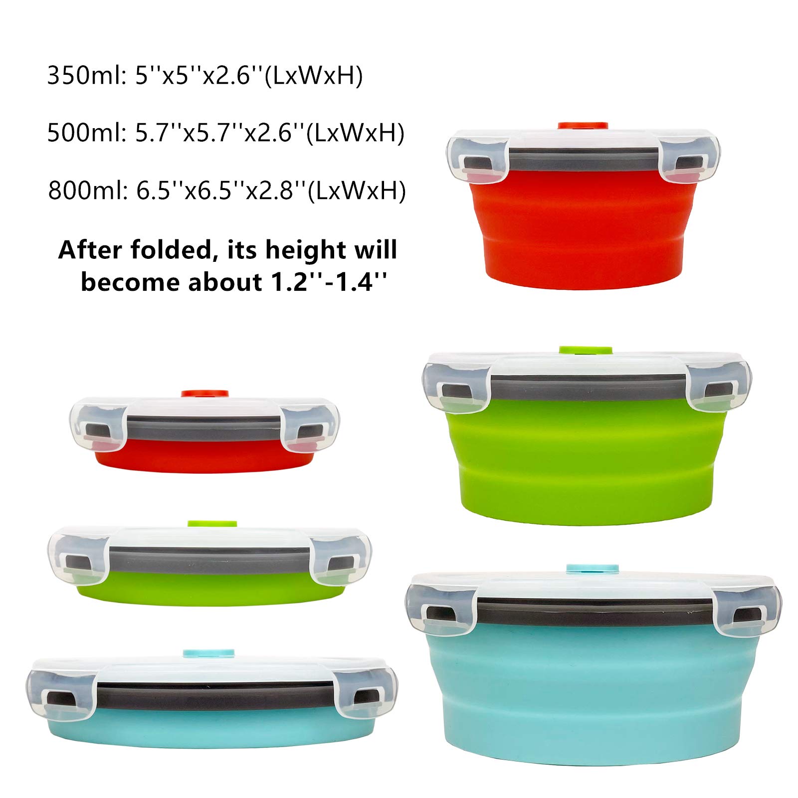 Collapsible Silicone Food Storage Containers with Lids - 3-Pack (350ml, 500ml, 800ml) - Reusable, Stackable & Space Saving - Microwave & Freezer Safe - Perfect for Meal Prep, Leftovers & On-the-Go Snacks