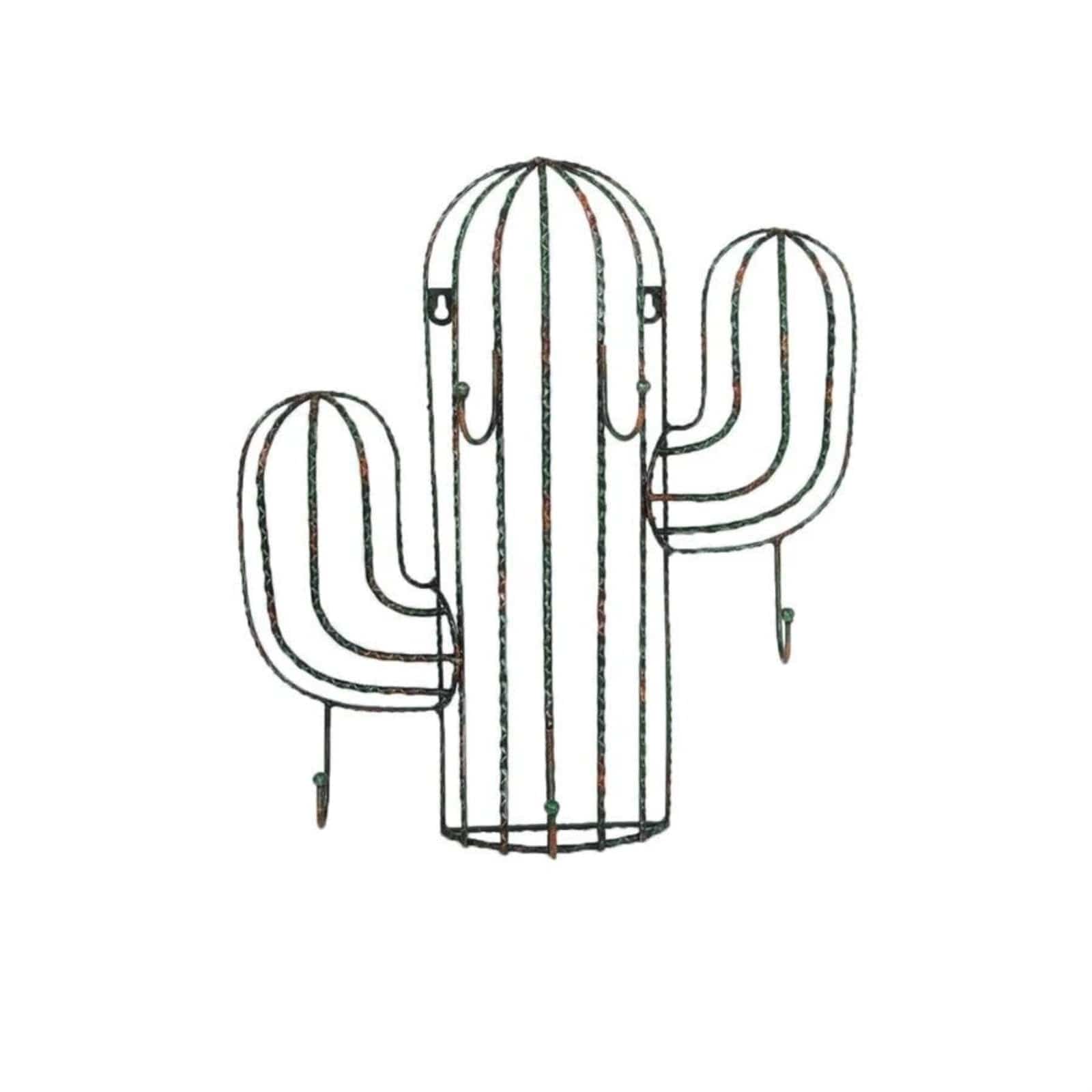 Saguaro Cactus Wall Decor with Hooks - Boho Desert Home Decor for Living Room, Bedroom, or Office