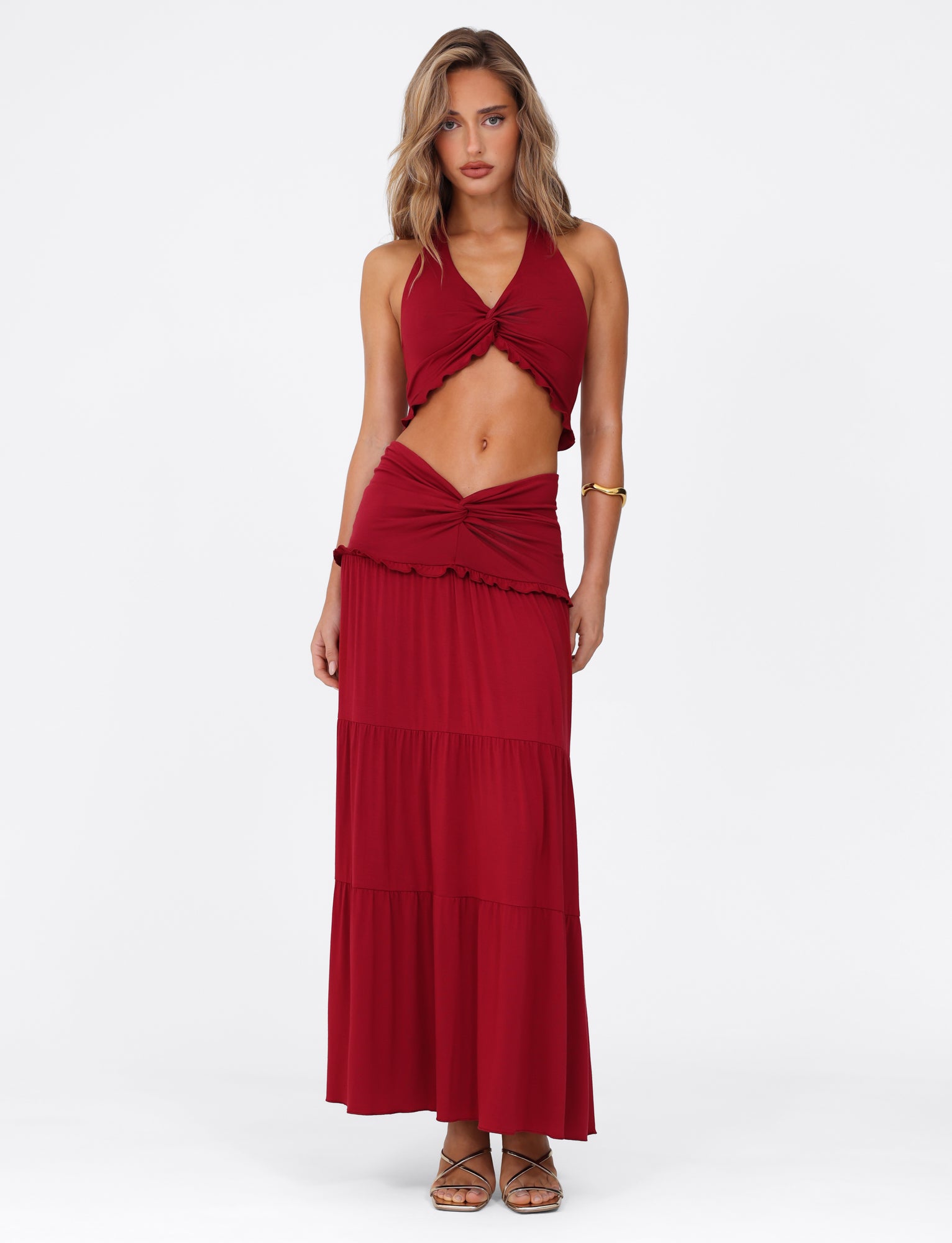 KATYA Women's Maxi Skirt - Flowy Long Red Skirt for Summer, Beach, and Casual Wear | Elegant High Waist A-Line Skirt for Women