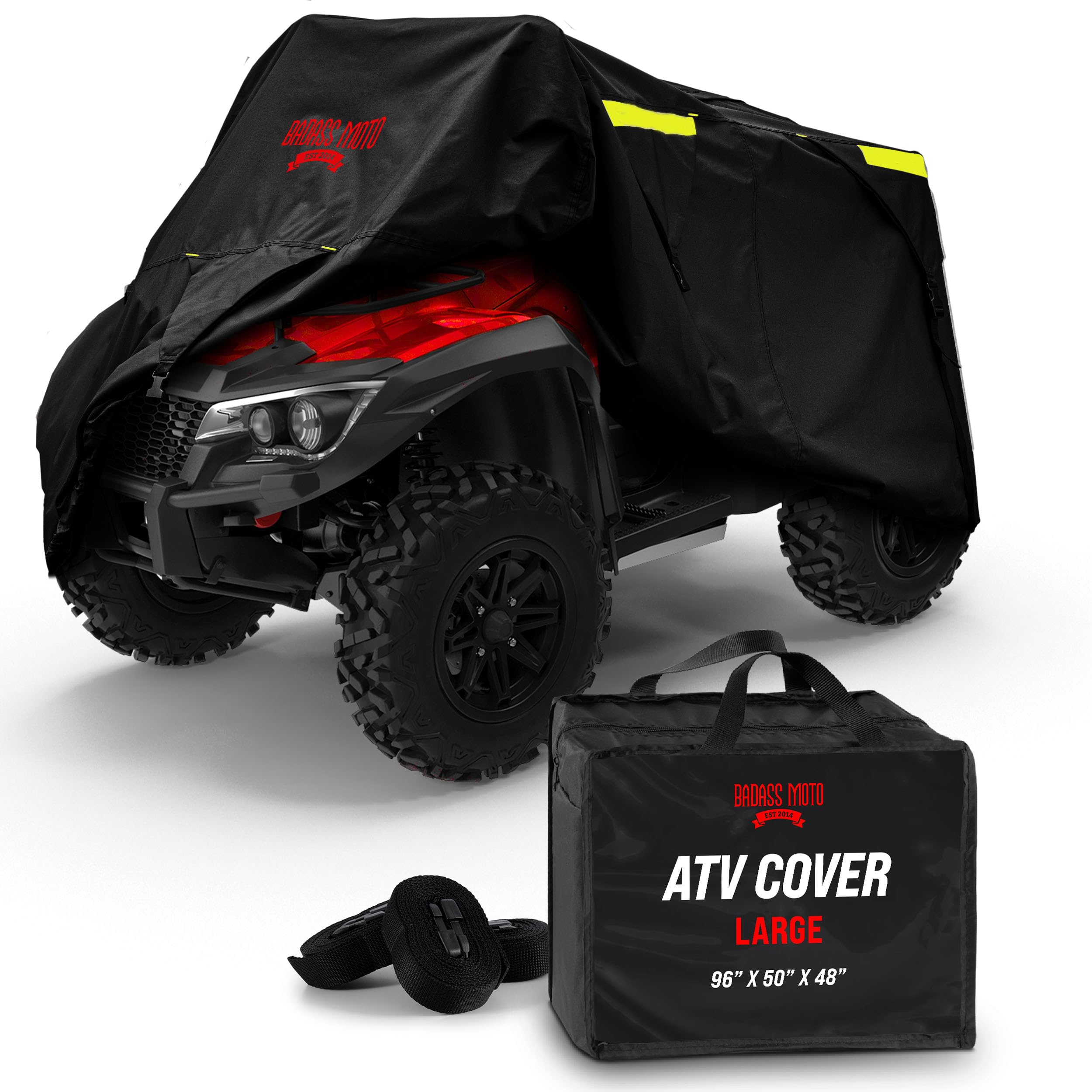 Badass Moto ATV Cover - Heavy Duty Waterproof Outdoor Protection with Rip-Resistant & Night-Reflective Design - Universal 4 Wheeler Cover with Easy-Access Zipper & Ventilation - Perfect for ATV, UTV, Quad Bike Accessories (95