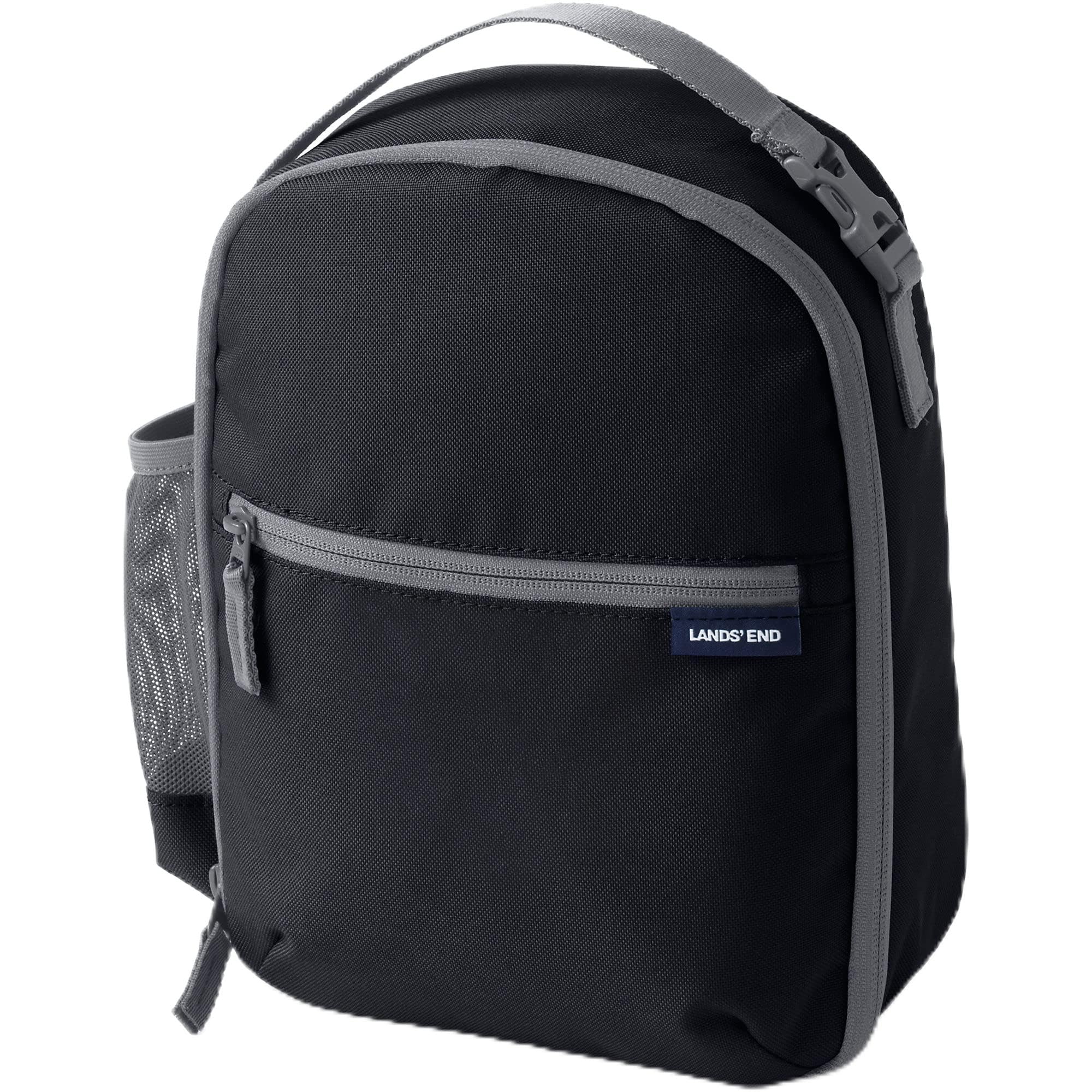 Lands' End Kids' Soft-Sided Insulated Lunch Box - Black | Leak-Proof School Lunch Bag for Boys & Girls | Perfect for School, Picnics & Travel