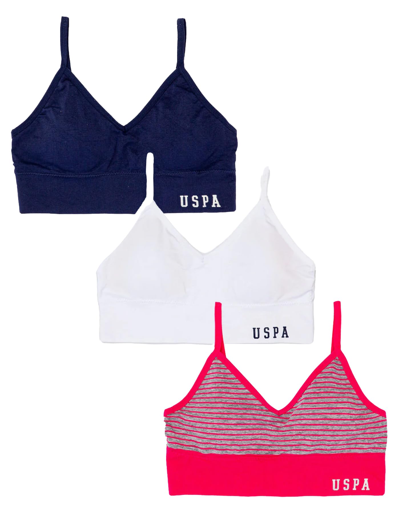 U.S. Polo Assn. Women's Wireless Sports Bras - Comfortable Supportive Yoga Workout Bras 3-Pack for Running, Gym & Active Lifestyle