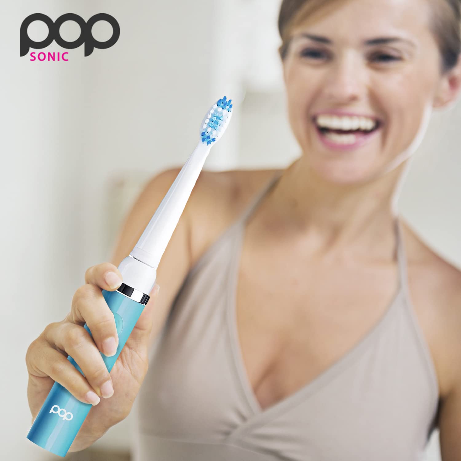Pop Sonic Electric Toothbrush for Kids & Travel - Soft Bristles, 2 Speed Modes (15,000-30,000 RPM), Battery Powered, Pastel Blue | Gentle Cleaning for Sensitive Teeth, Perfect for Home & Vacation Use