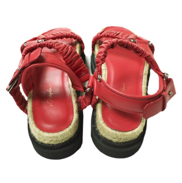 3.1 Phillip Lim Red Leather Platform Slide Sandals - Women's Fashion Sandals for Summer, Beach & Casual Outings