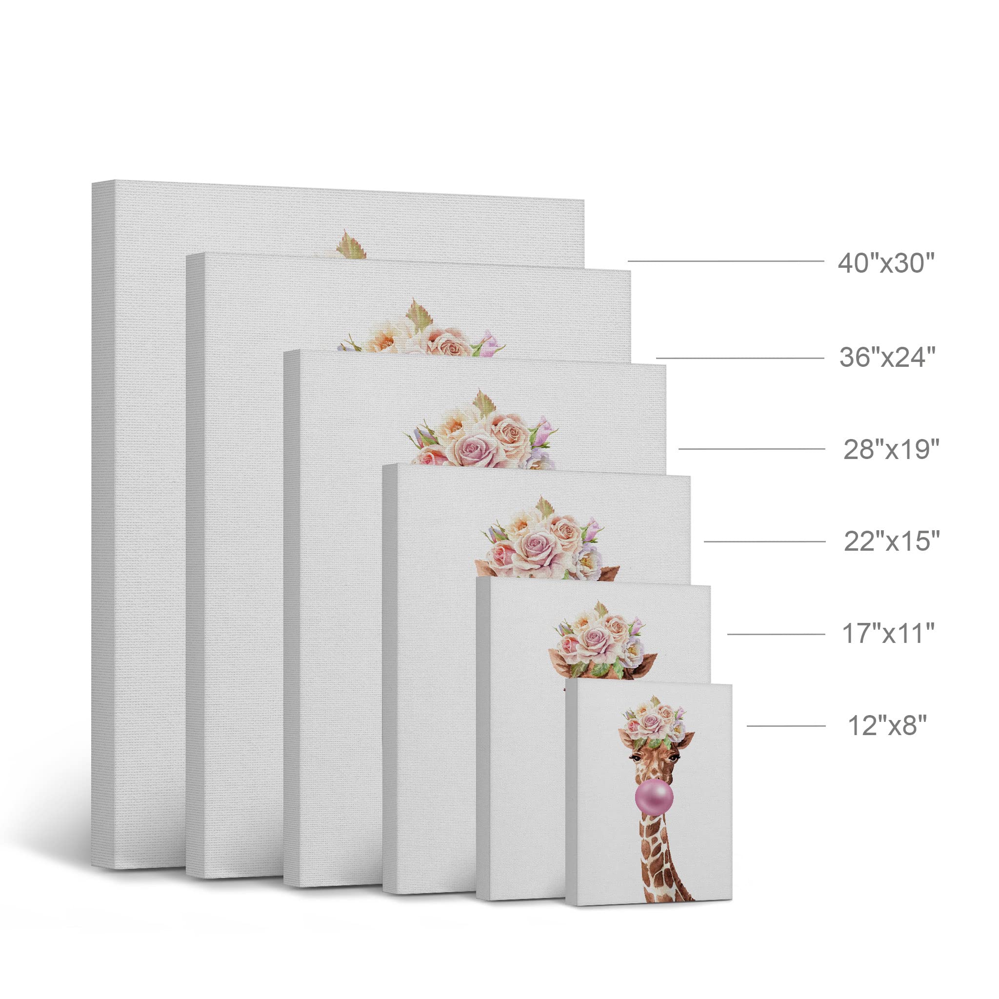 Giraffe Portrait Canvas Print Set - 2 Panel Animal Wall Art with Flower Crown, Hat & Bubble Gum, Perfect for Living Room, Bedroom, Nursery & Kids Room Decor (22x15 Inches)