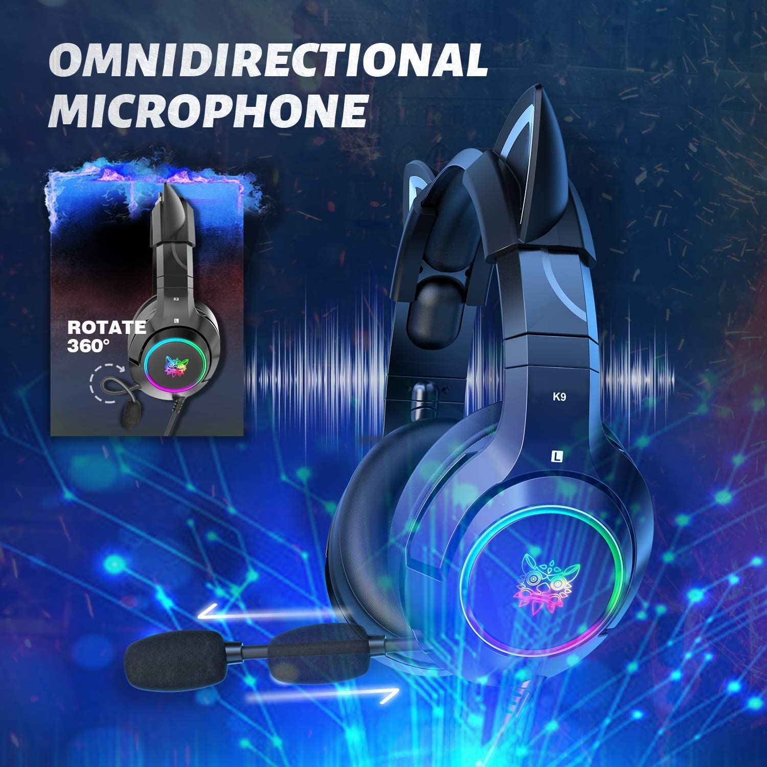 Wireless Cat Ear Gaming Headset with Microphone - 7.1 Surround Sound RGB LED Headphones for PC, PS4, PS5, Xbox One (Adapter Required) & Mobile Phones - Perfect for Streaming, Gaming & Online Classes