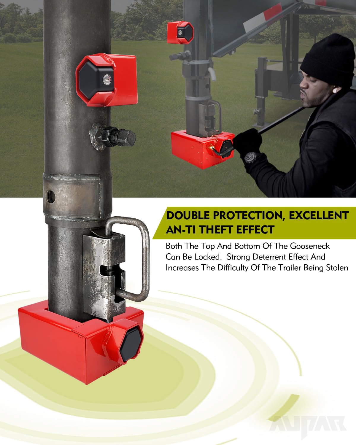 Gooseneck Trailer Lock Kit with Key - Universal Fit for 7-Inch Bottom Plate Couplers - Patented Anti-Theft Design (Red) - Secure Your RV, Boat & Utility Trailers