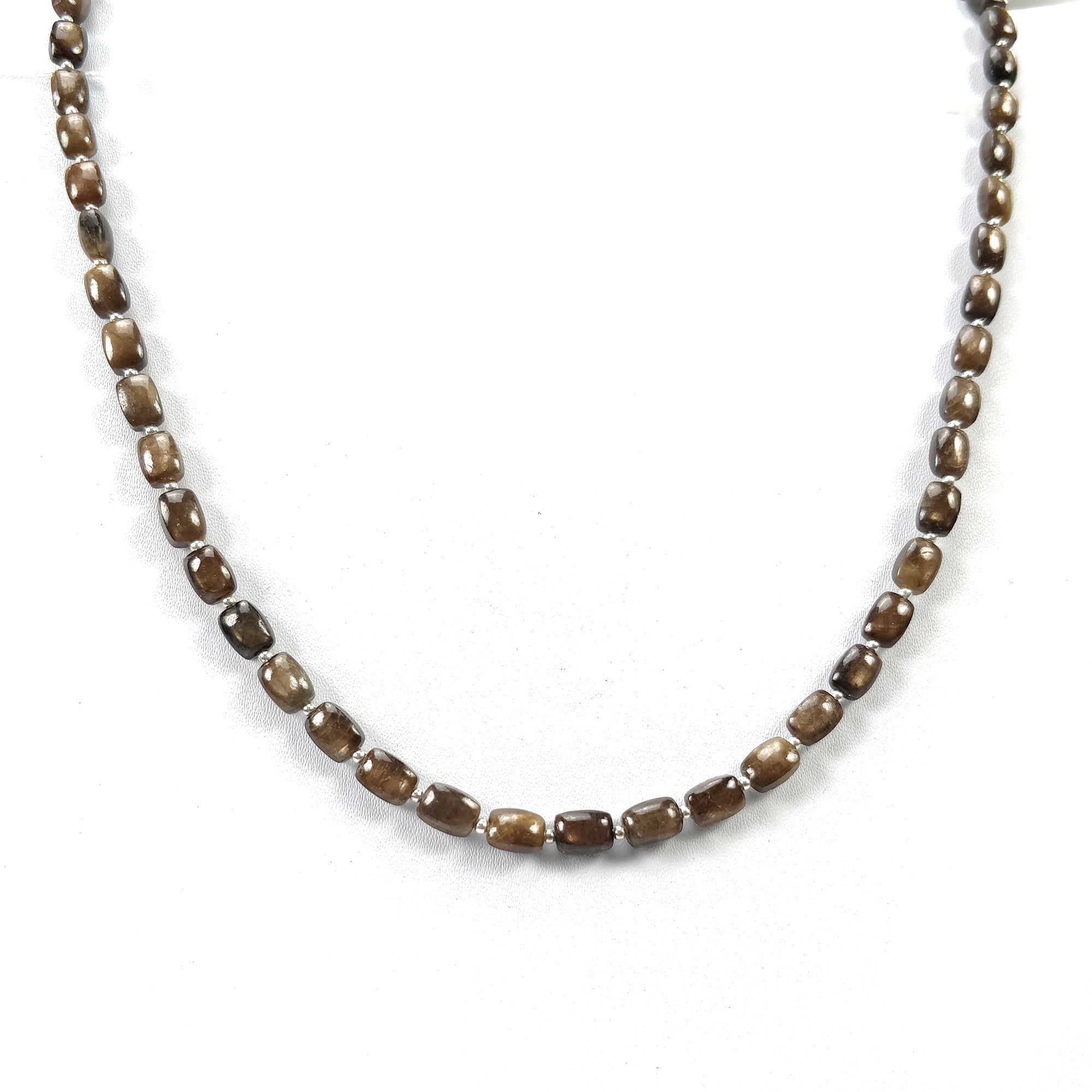 Natural Untreated Golden Brown Chocolate Sapphire Gemstone Necklace - 94.15cts Cushion Cut 925 Sterling Silver Jewelry (7x5mm, 18
