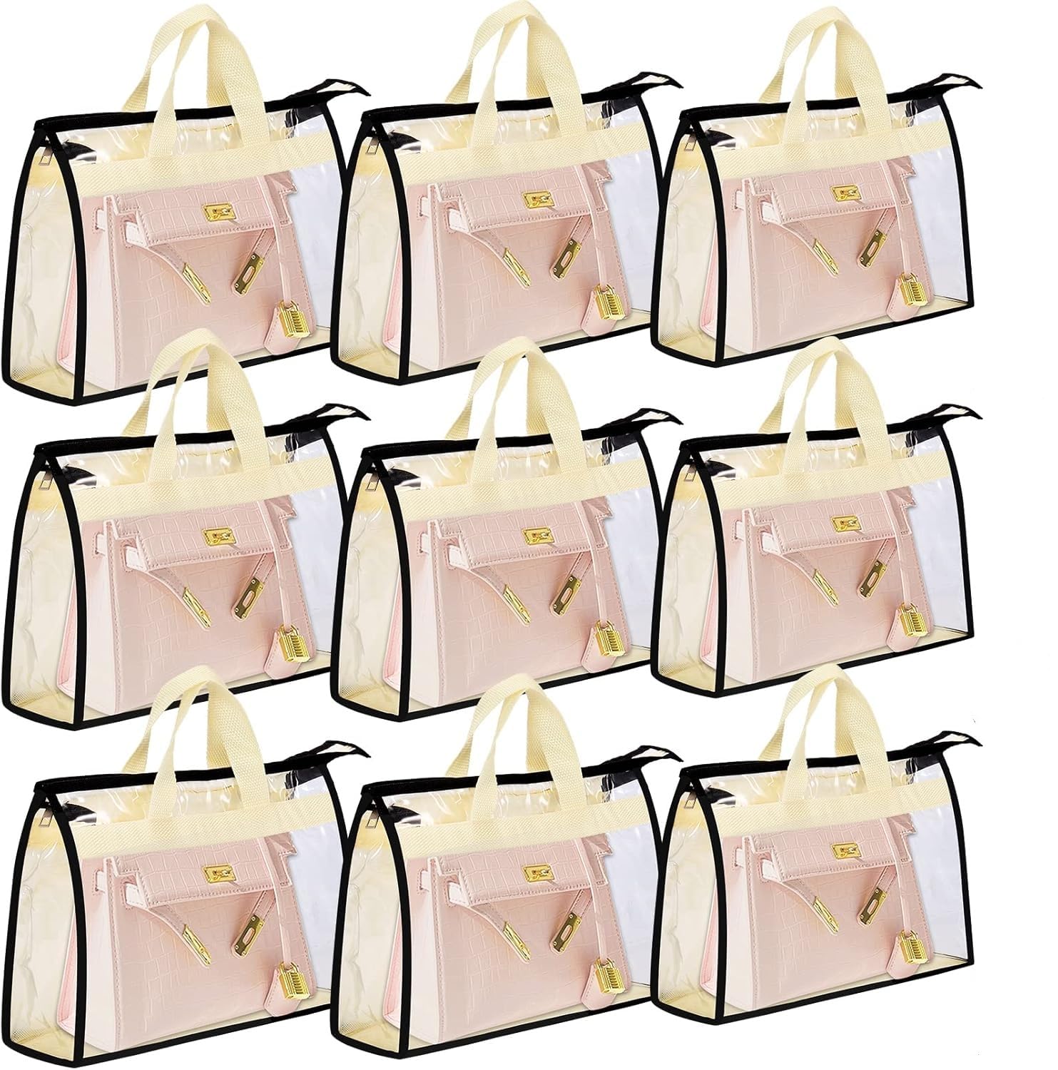9 Pack Clear Zippered Dust Bags for Purses & Handbags - Waterproof Storage Organizer with Handles & Hooks for Closet Organization - Perfect for Travel, Luxury Bag Protection & Seasonal Storage