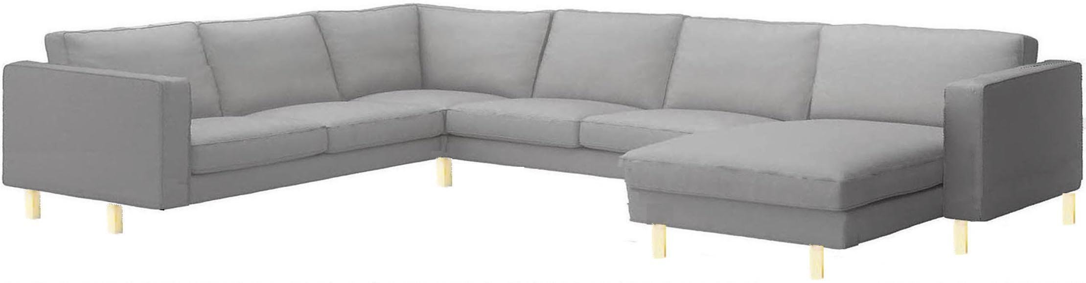 Dense Cotton Karlstad Corner Sofa Cover (2+3) with Chaise Lounge - IKEA Karlstad Sectional Replacement Slipcover - Light Gray - Perfect for Living Room, Family Room & Home Theater Seating