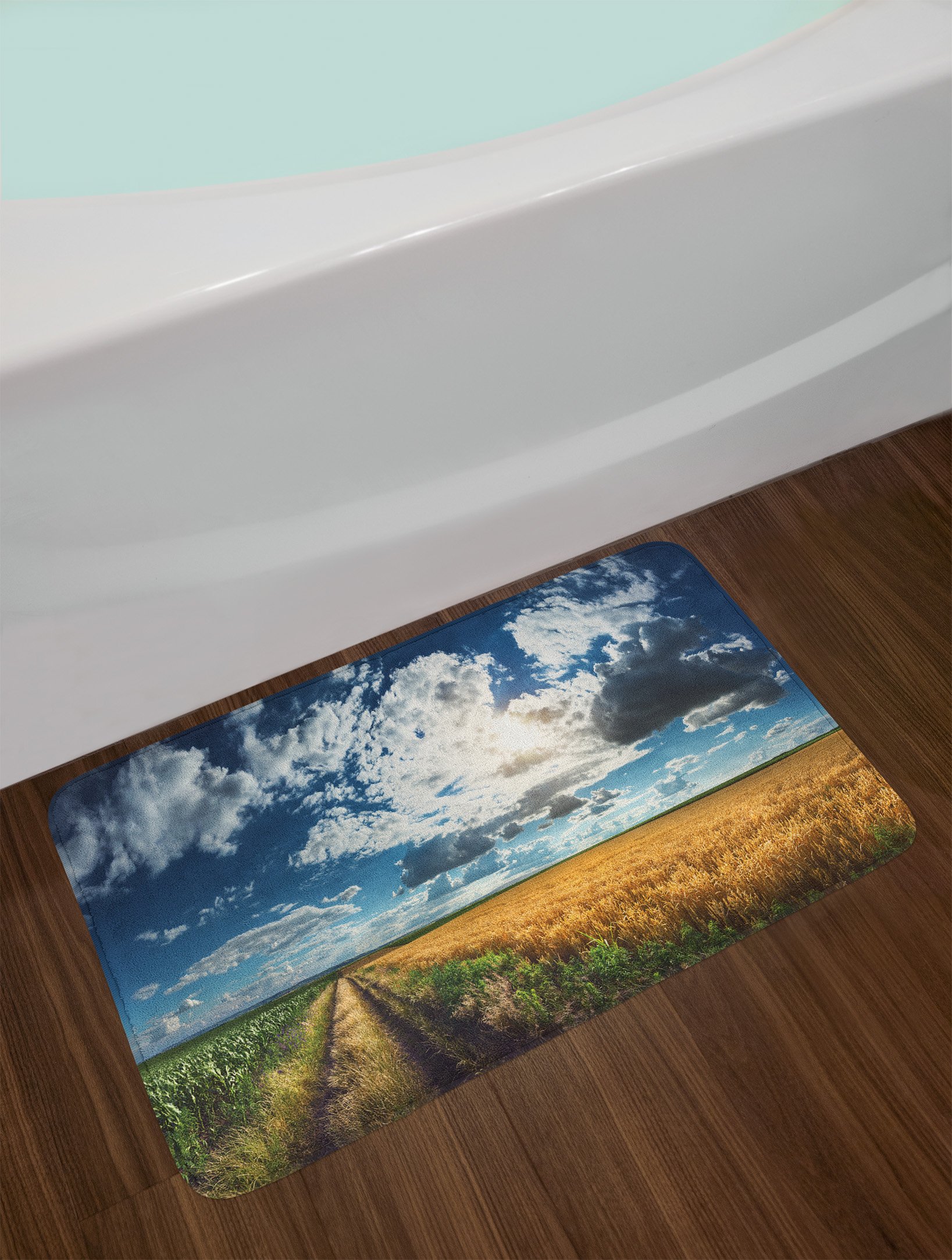 Lunarable Country Bath Mat - Non-Slip Plush Bathroom Rug with Wheat & Corn Fields Panorama, 30.2