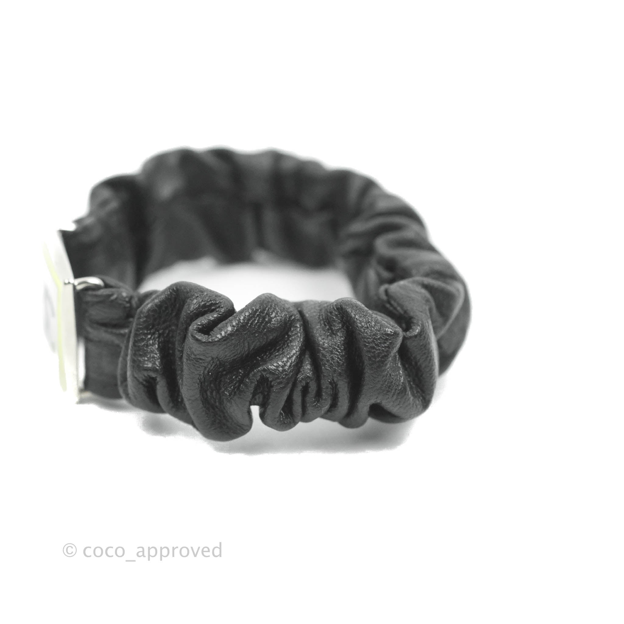 Chanel CC Black Leather Hair Clip with Silver Hardware | Elegant Hair Accessory for Women | Perfect for Parties, Weddings & Everyday Wear