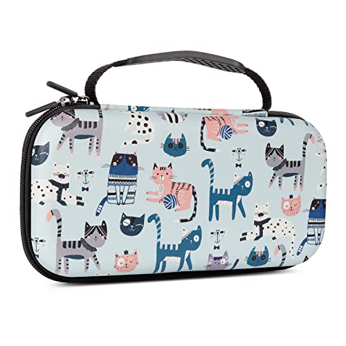 Drodalala Cat Nintendo Switch OLED Case 2021 & Switch 2017 Carrying Case - 20 Game Card Slots, Protective Cover for Switch Console, Joy-Con & Accessories - Blue Animal Print (Perfect for Travel, Gaming Parties & Storage)