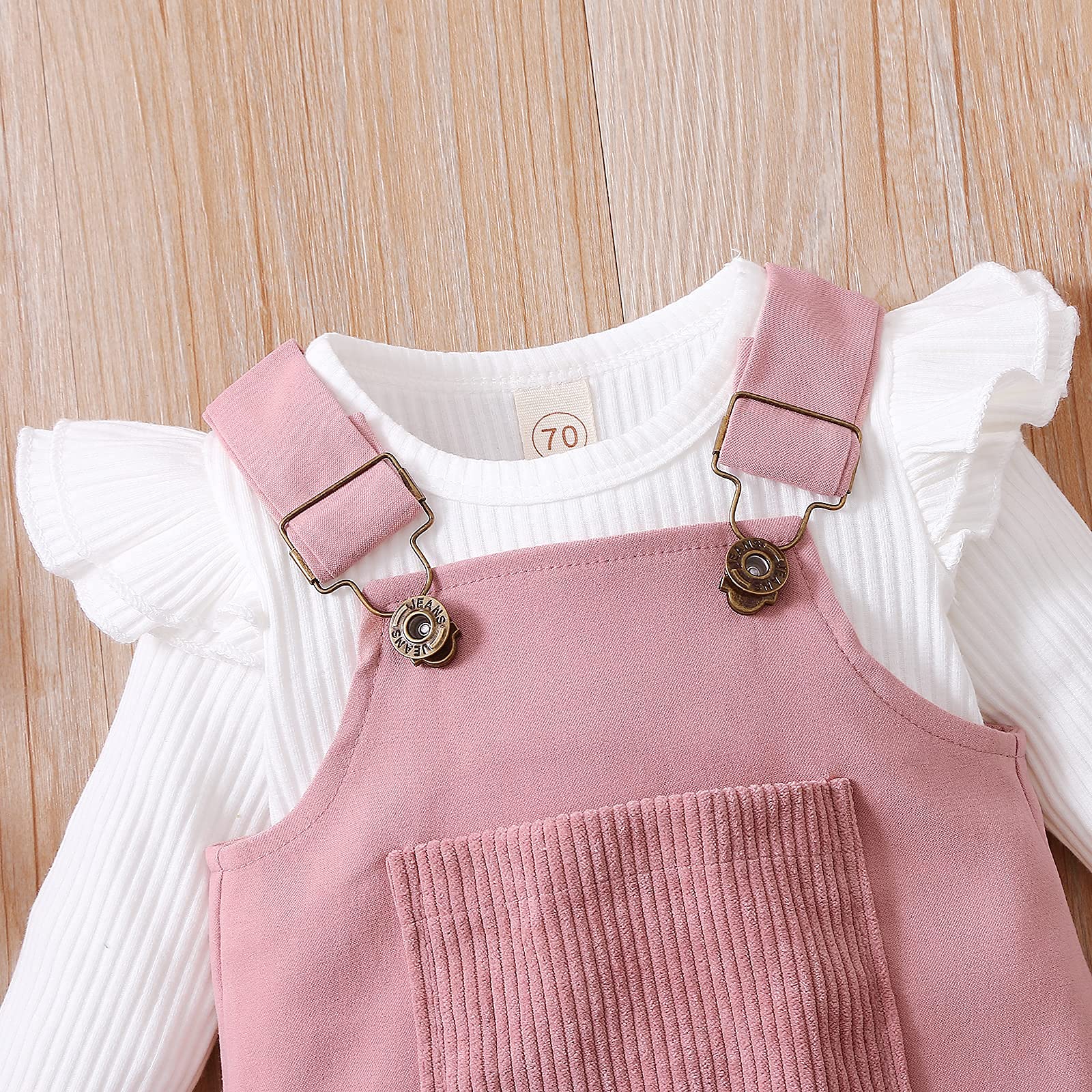 Kupretty Newborn Baby Girl Winter Outfit - Ribbed Romper with Ruffle Long Sleeves & Suspender Skirts Set + Headband | Cozy Fall & Winter Baby Clothes for Photoshoots, Holidays & Family Gatherings