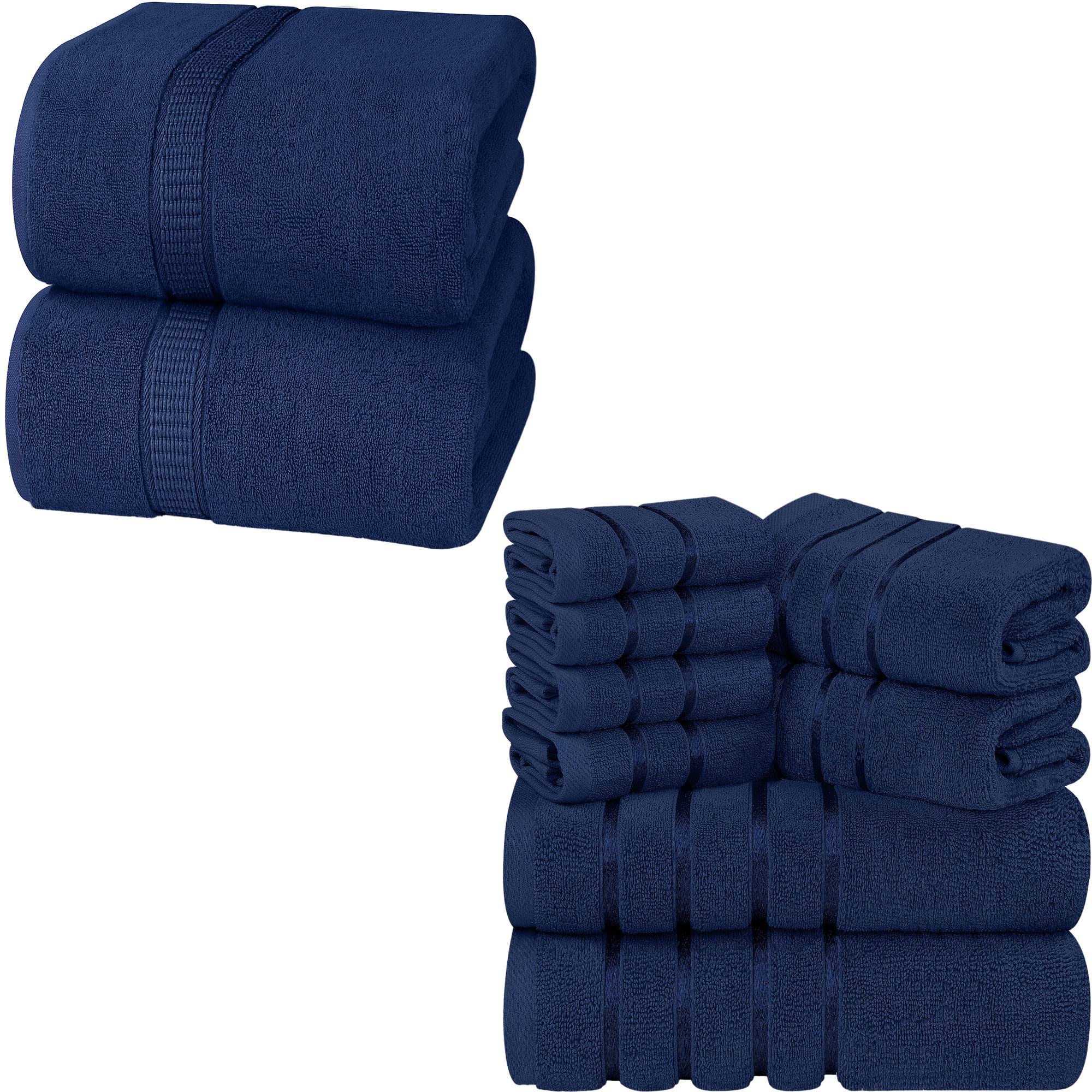 Premium 10-Piece Luxury Bath Towel Set - 600 GSM Jumbo Bath Sheets & Viscose Towels (2 Bath Sheets + 8 Viscose Towels) - Ultra Absorbent, Soft & Quick-Drying - Perfect for Spa, Beach, Gym & Guest Bathrooms (Navy Blue)