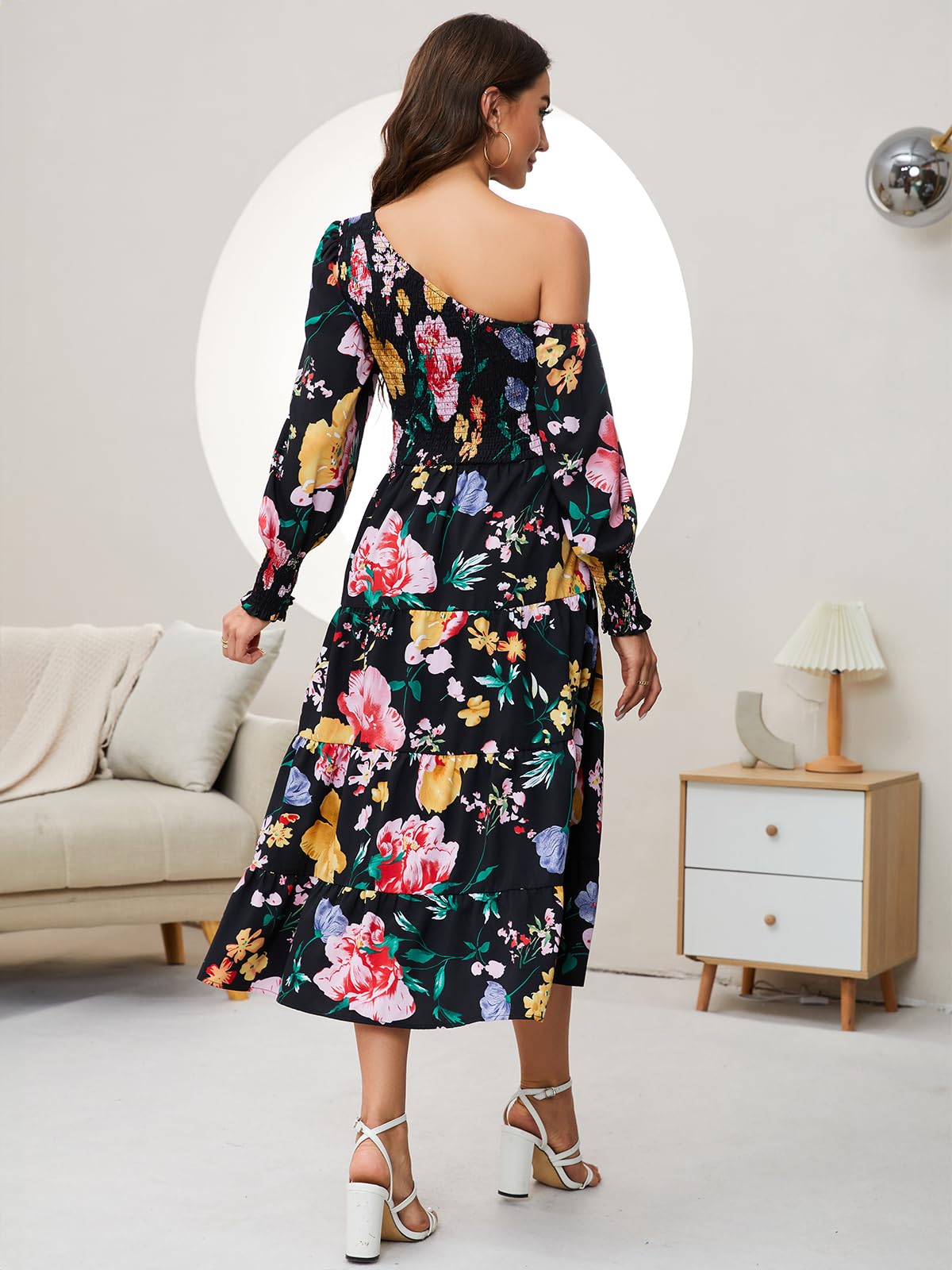 Women's Floral Long Sleeve Maxi Dress with Puff Sleeves & Pockets - Casual Spring Summer Flowy Dress for Beach, Wedding & Everyday Wear