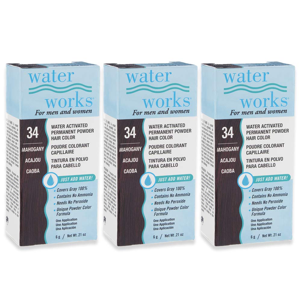 Water Works Powder Hair Color - Permanent Dye for Vibrant Mahogany Shade (3 Pack) | At-Home Hair Coloring for DIY Styling & Salon-Quality Results