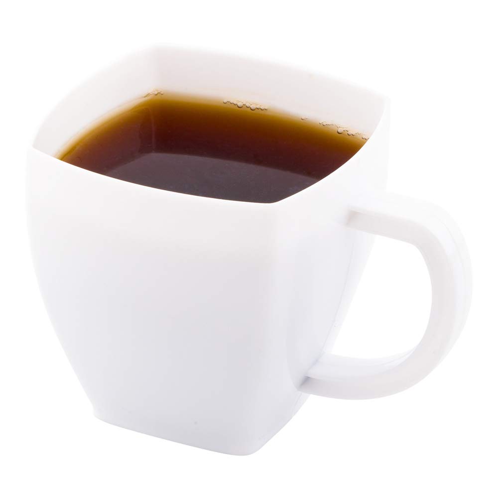 5oz Disposable Square Espresso Cups - 100-Pack White Plastic Coffee Cups with Handles | PS Material for Catering, Events, Weddings, Cafes & Dessert Serving - Perfect for Espresso, Latte, Cappuccino & Party Beverages