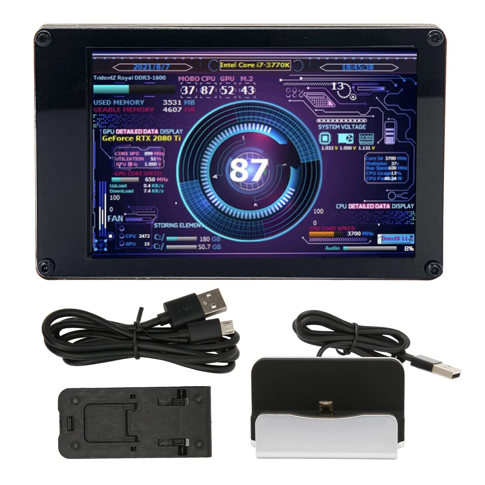 3.5 Inch IPS USB Mini Screen - PC Temperature Monitor for CPU, RAM & HDD - AIDA64 Compatible USB-C Secondary Display for Computer Case | Perfect for Gaming Rigs, Workstations & DIY PC Builds