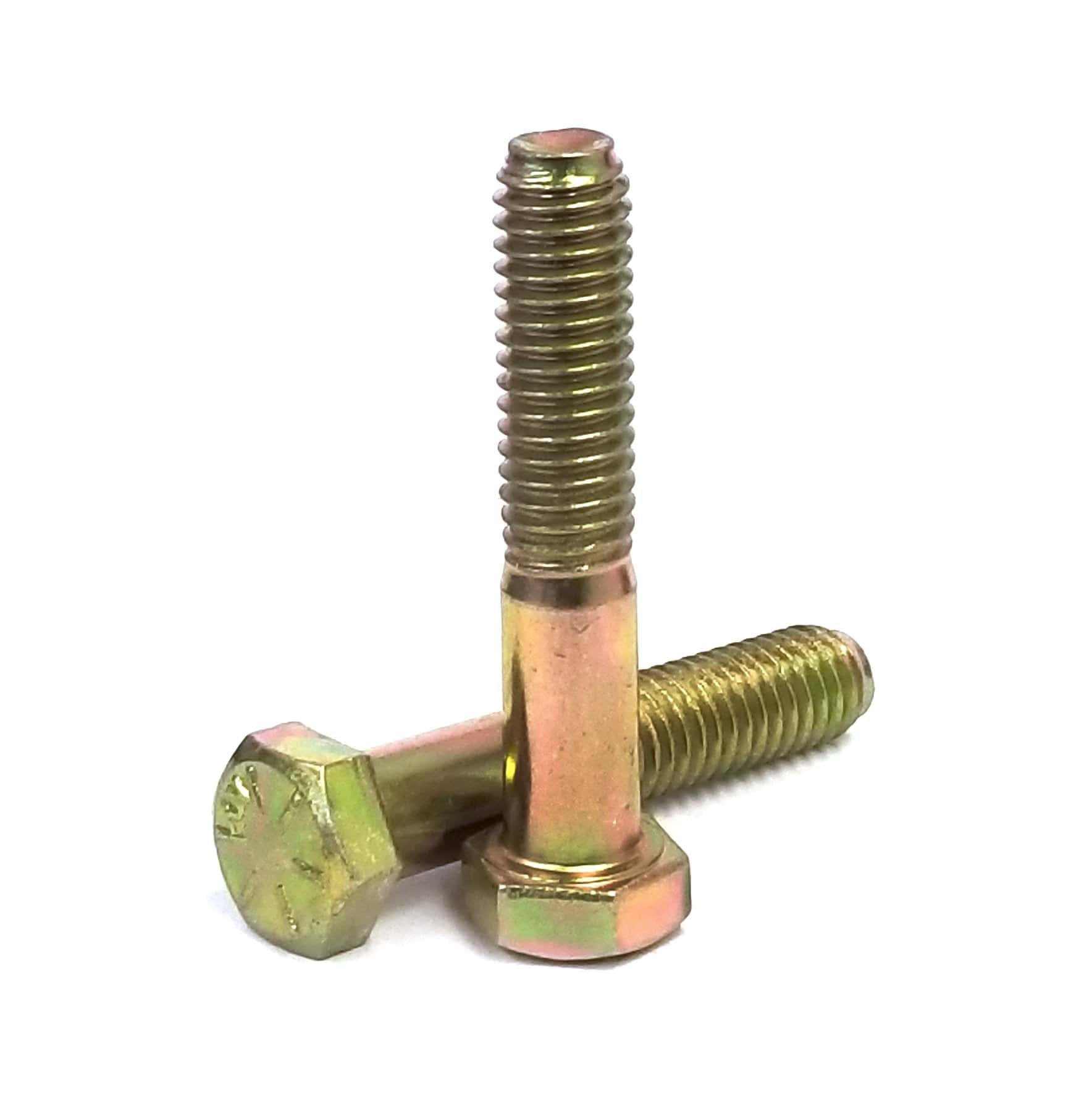 1/4-28 x 1-1/2 Inch Grade 8 SAE Fine Thread Hex Cap Screws - Yellow Zinc Plated - Partially Threaded - Heavy Duty Fasteners for Automotive, Machinery & Construction Applications