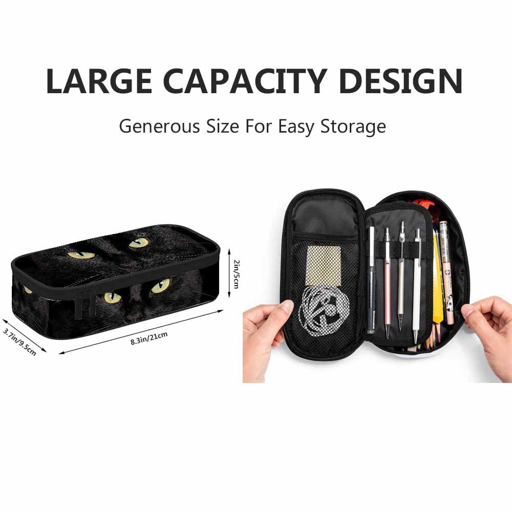 Yekiua Black Cat Pencil Case - Cute Cat Face Design with Big Eyes, Large Capacity School & Office Organizer - Perfect for Students, College Supplies & Makeup Storage
