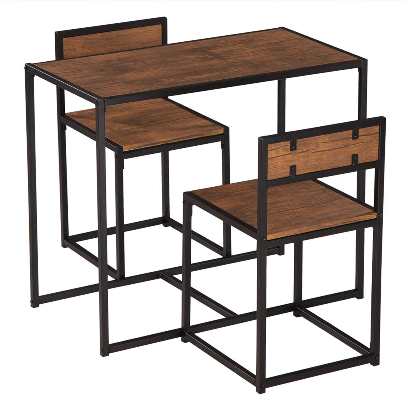 Elm Wood Breakfast Table and Chairs Set - 3-Piece Indoor Outdoor Bistro Dining Furniture for Kitchen, Cafe, Restaurant & Patio Use - Classic Trattoria Style Table with Matching Chairs - MITPATY