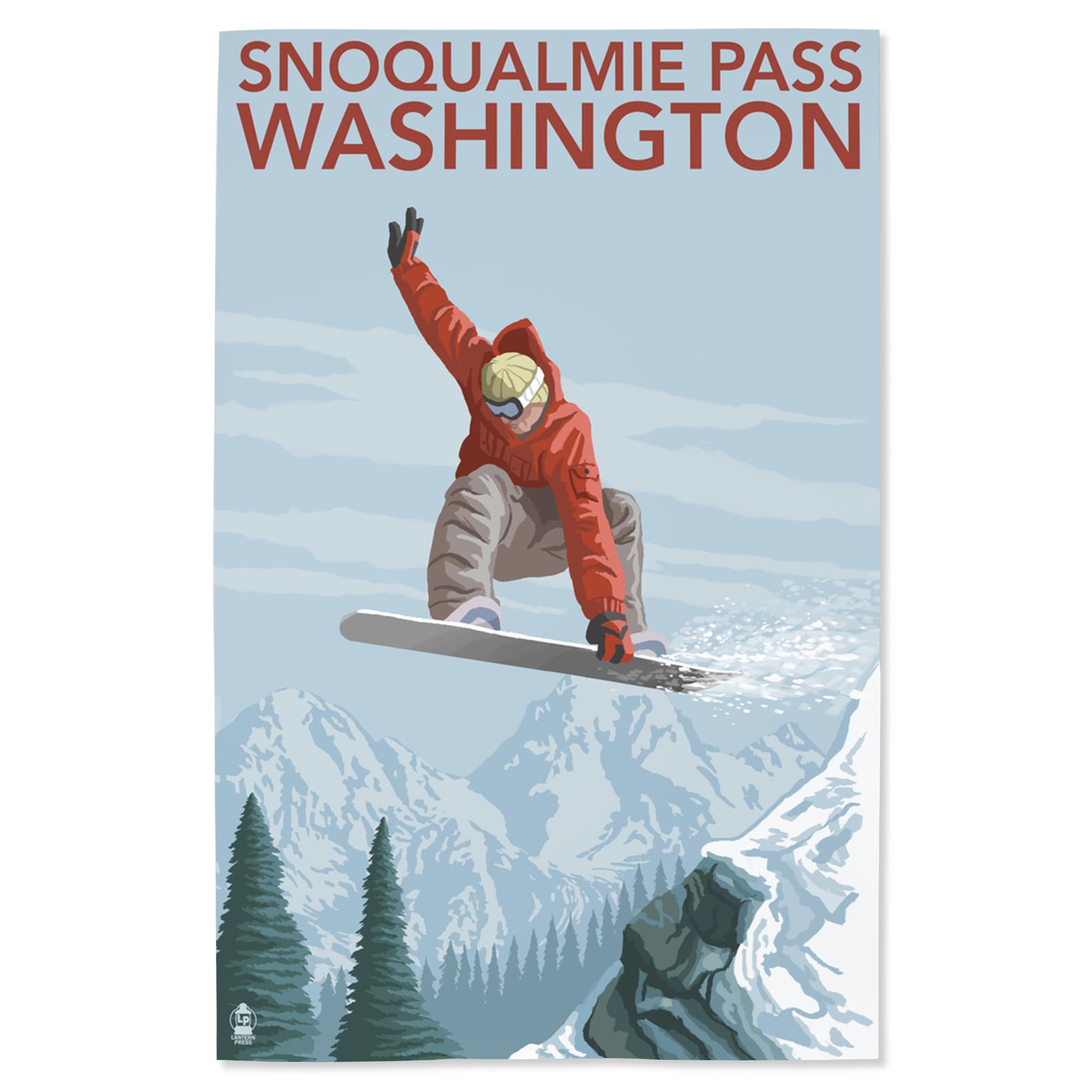 Lantern Press 16x24 Inch Giclee Art Print - Snowboarder Jumping at Snoqualmie Pass Washington | Mountain Sports Wall Decor for Ski Lodge, Cabin & Adventure Themed Rooms