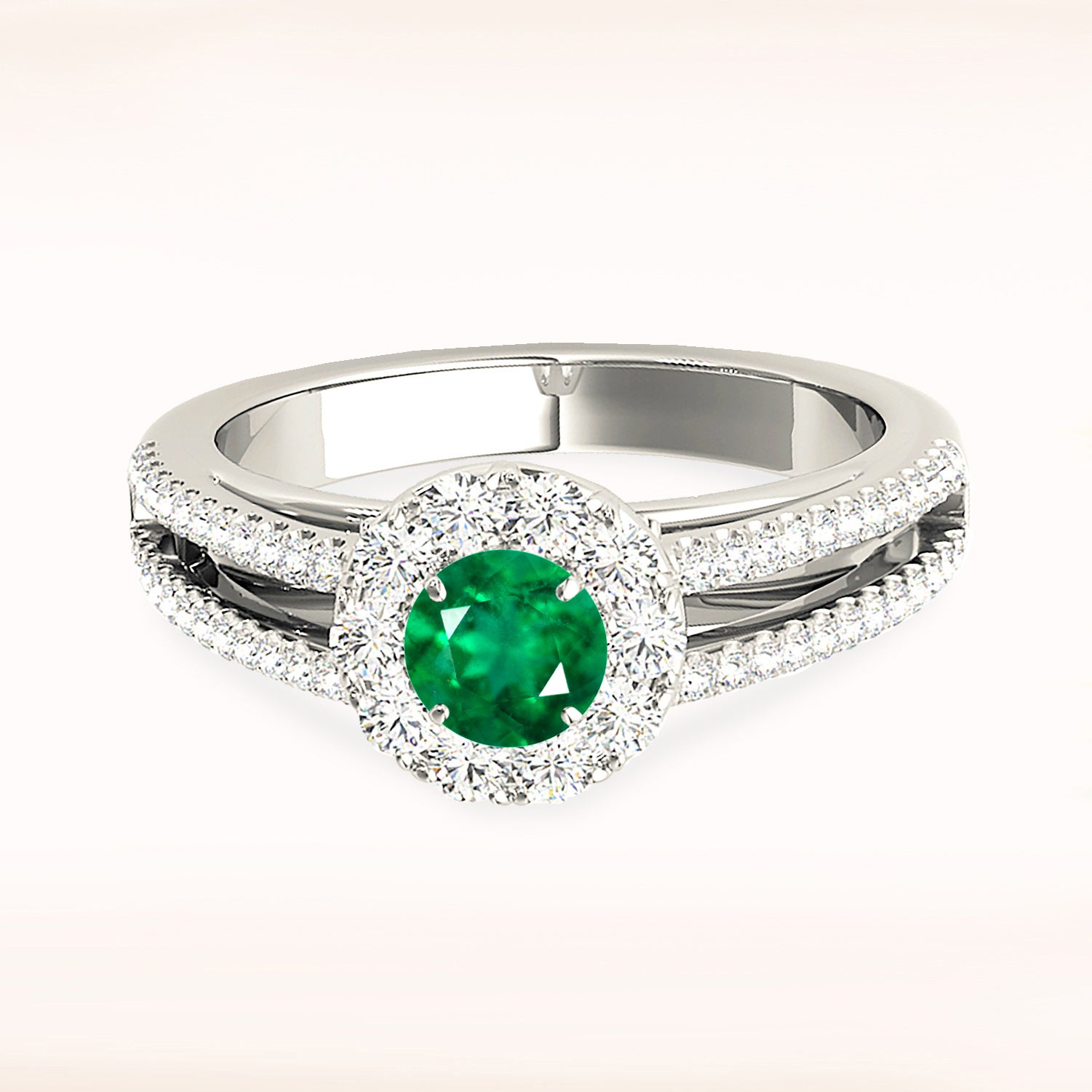 0.85 Carat Genuine Emerald Halo Ring with Split Shank - Elegant Engagement, Wedding, or Anniversary Jewelry Gift for Women