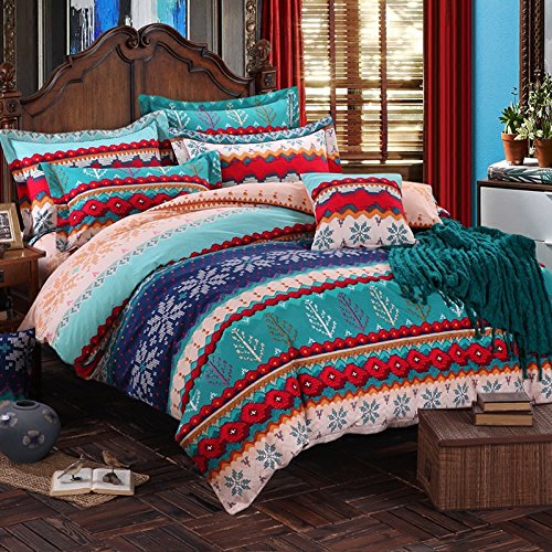 Boho Style Bedding Set - Queen Size Duvet Cover & Pillowcases 4pc Set | Bohemian Chic Home Decor for Bedroom, Guest Room & Dorm