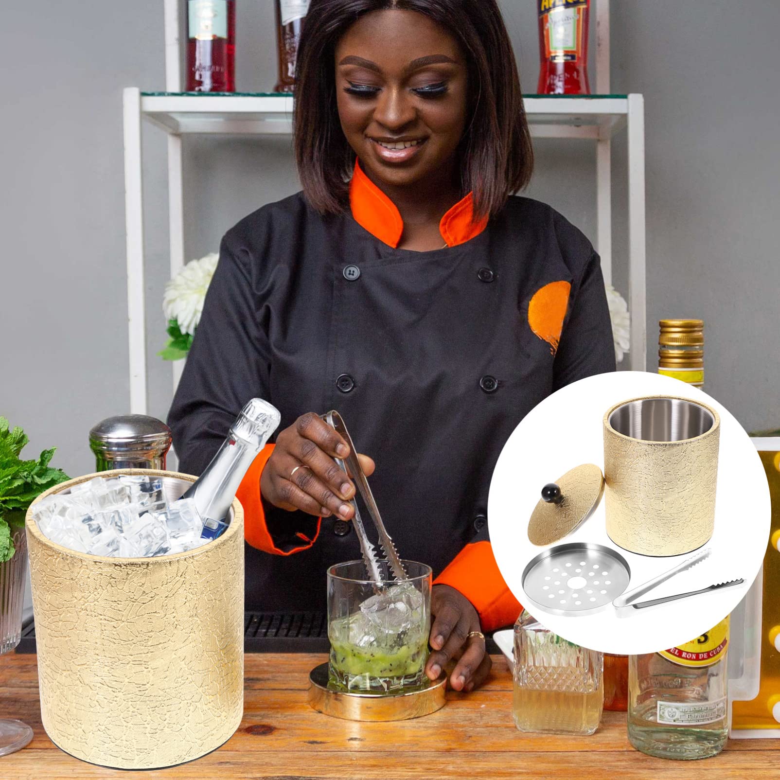 Premium Stainless Steel Ice Bucket with Lid & Ice Tongs - Gold Wine Chiller for Cocktails, Whisky & Champagne - Perfect for Home Bars, Parties & Wedding Receptions