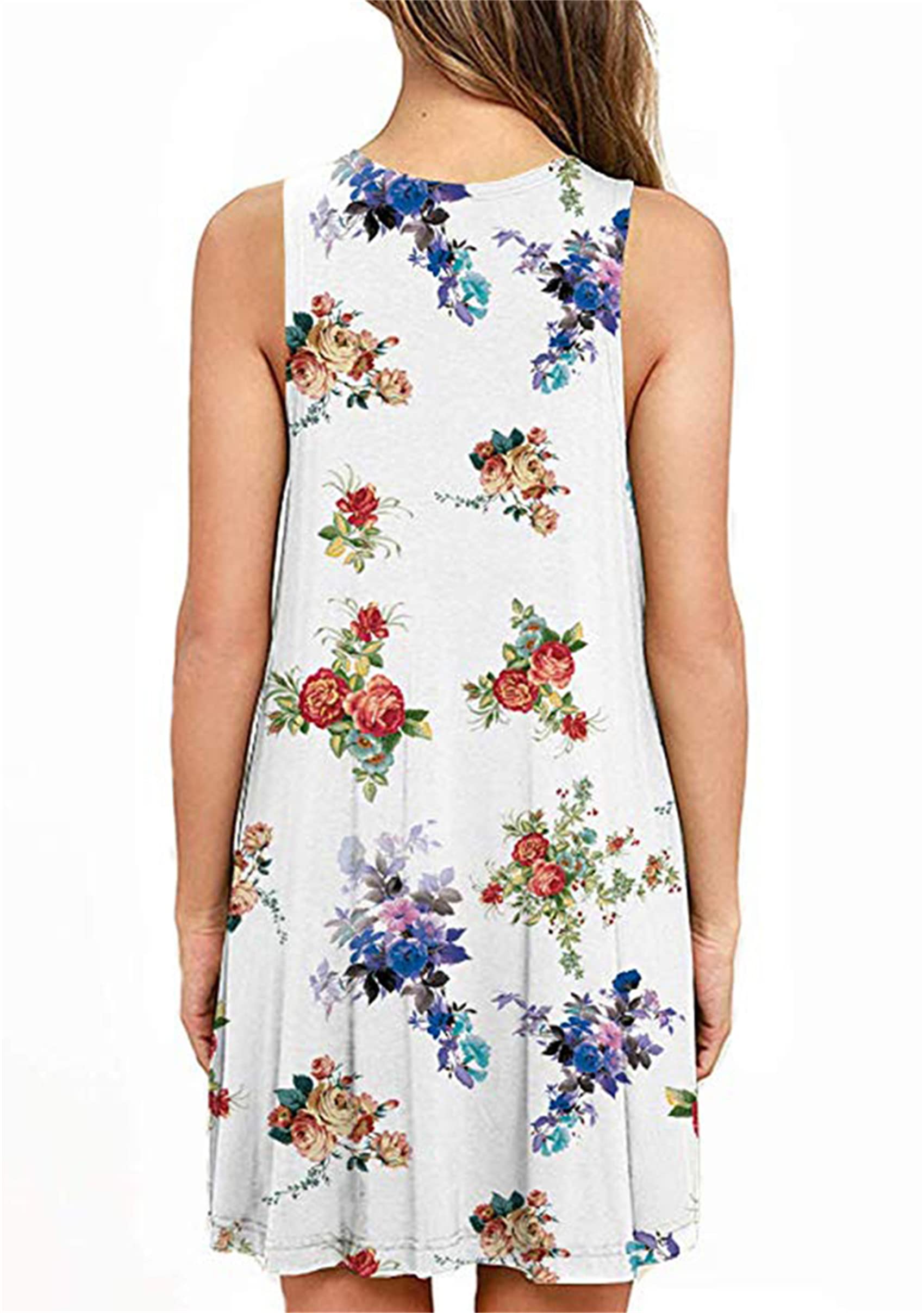 YMING Women's Floral Print Sleeveless Tank Dress - Summer Loose Tunic Mini Dress with Pockets | Casual Beach Wear, Vacation Outfit, Street Style Fashion
