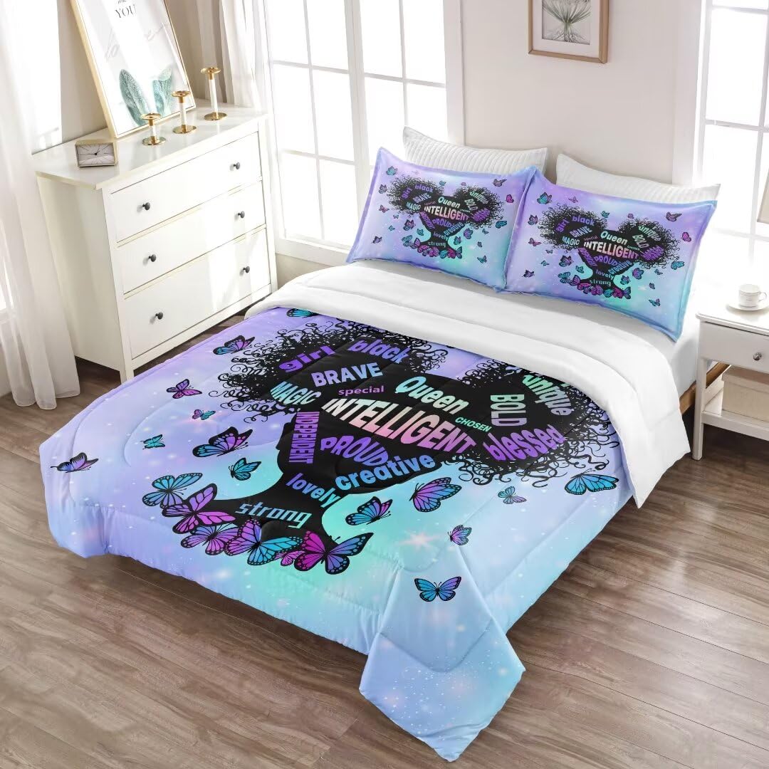 Black Girl Magic Comforter Set Twin Size - Afro-Inspired Bedding with Motivational Quotes | Soft & Cozy African American Bedroom Decor for Girls & Teens