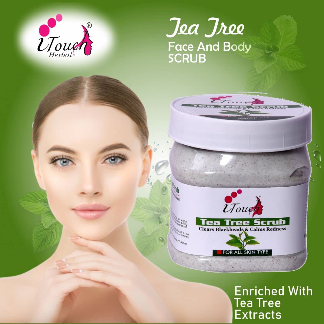 Organic Tea Tree Face & Body Scrub - Natural Exfoliating Cleanser for Acne, Blackheads & Blemishes | Sulfate & Paraben Free | Deep Cleansing & Smoothing Skin Care Treatment - 500ml | Perfect for Daily Use & Spa Days