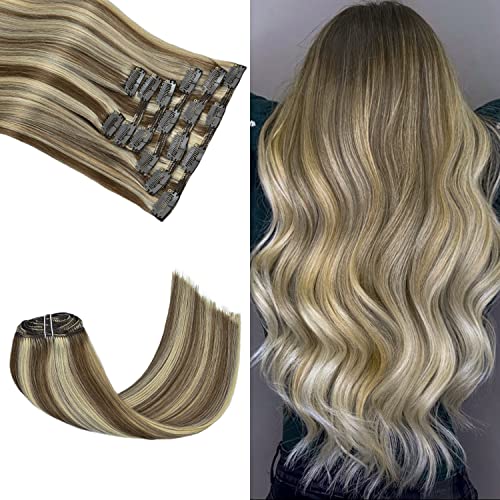16 Inch Real Human Hair Clip-In Extensions - Ash Blonde to Platinum Blonde (120g, 7pcs) for Thin Hair | Heat Stylable & Natural Look | Perfect for Daily Wear, Parties & Special Occasions