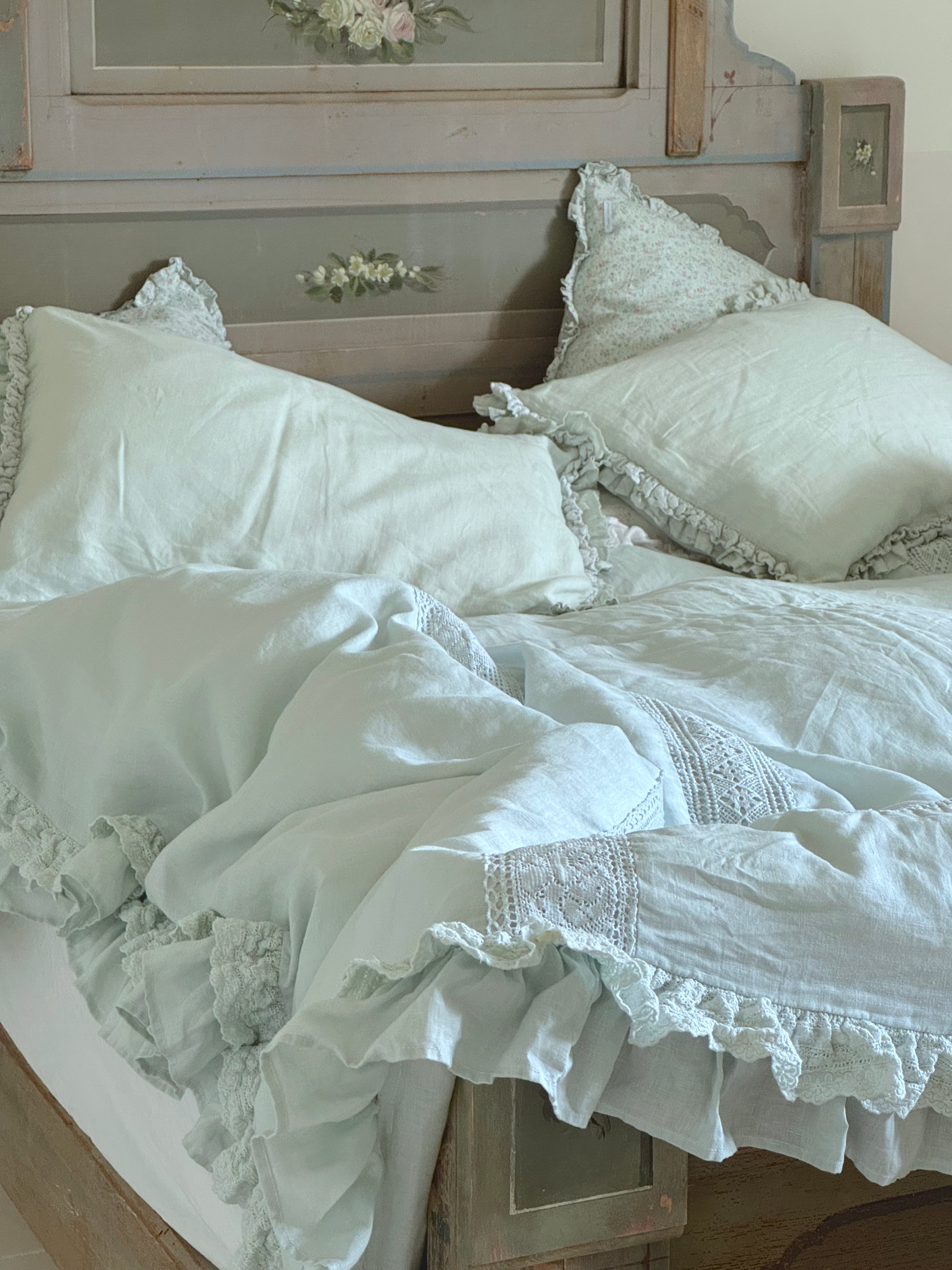 Rachel Ashwell® Princess Teal Linen Bedding Set - Soft 100% Flax Linen Sheets & Duvet Cover - Breathable Luxury Bedding for Master Bedroom, Guest Room & Vacation Homes