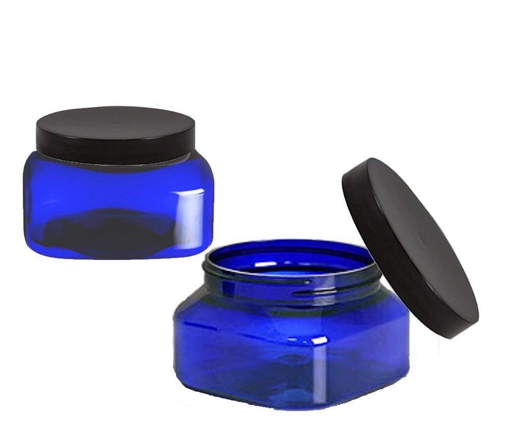 (50 Pack) 8 Oz Cobalt Blue Plastic Square Jars with Black Lids - 70mm Wide Mouth, 240mL Empty Containers for DIY Crafts, Bath Salts, Candles & Beauty Products Storage by Grand Parfums