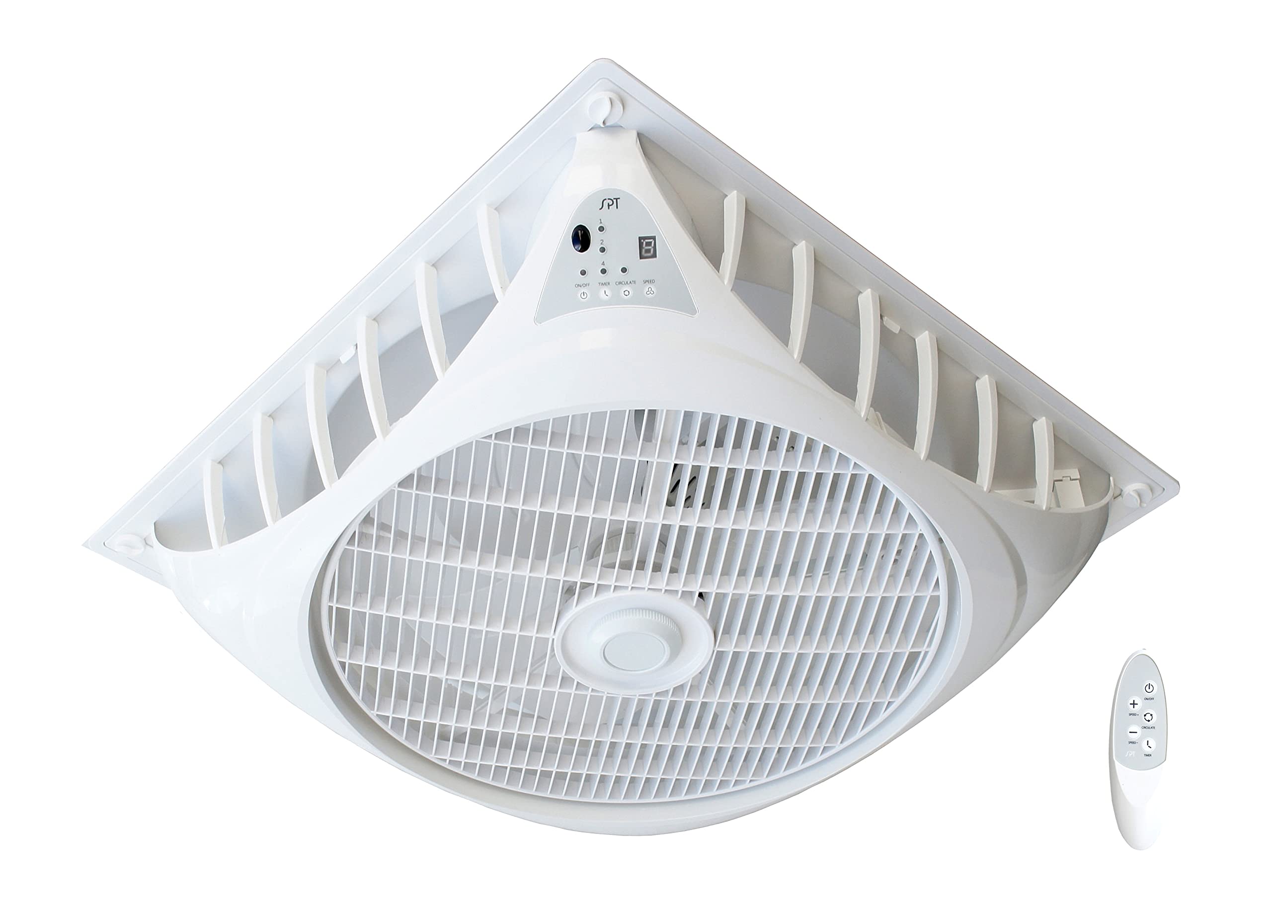 SPT SF-1691CB: 16 Inch White DC Motor Drop Ceiling Fan with Remote Control - Perfect for Bedrooms, Kitchens, and Small Spaces