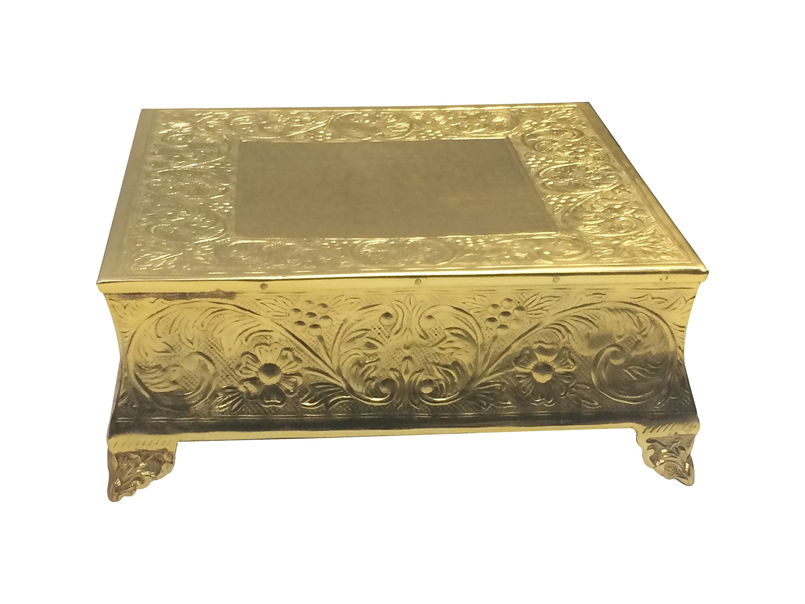 GiftBay 18 Inch Square Gold Wedding Cake Stand - Handcrafted Embossed Tiered Dessert Display for Wedding, Anniversary & Party Decor | Elegant Durable Cake Pedestal for Special Occasions