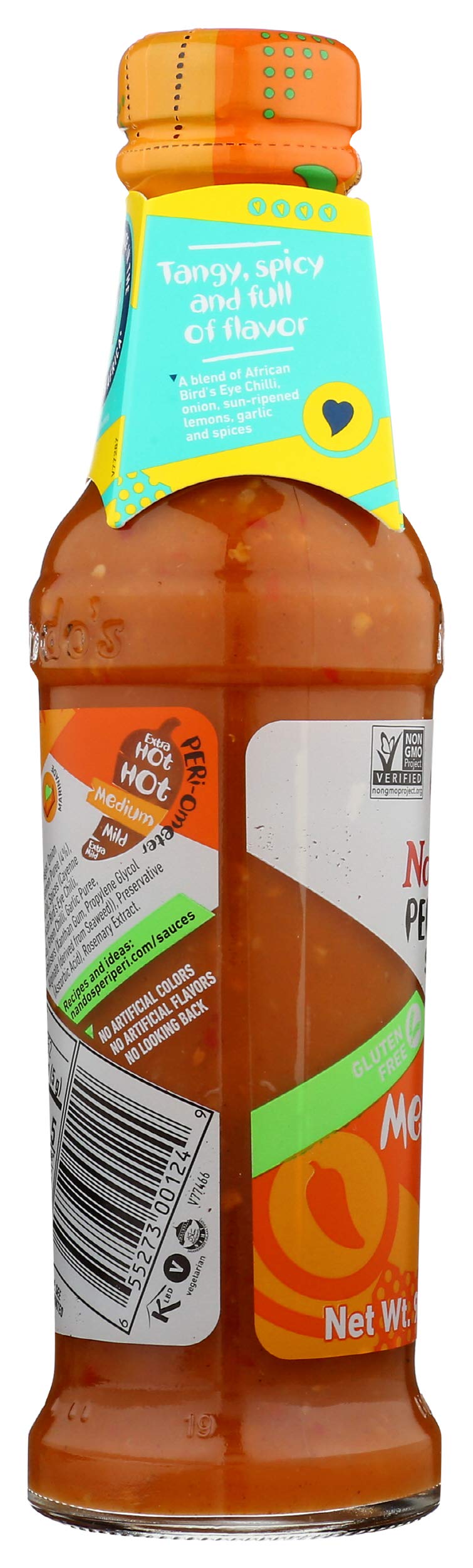 Nandos PERi PERi Medium Sauce - Spicy Hot Sauce for Wings, Fish, Meat, Rice & Vegetables - No Artificial Colors, Non-GMO, Gluten Free, Vegetarian - 9.2 Oz - Perfect for Grilling, BBQ & Meal Prep