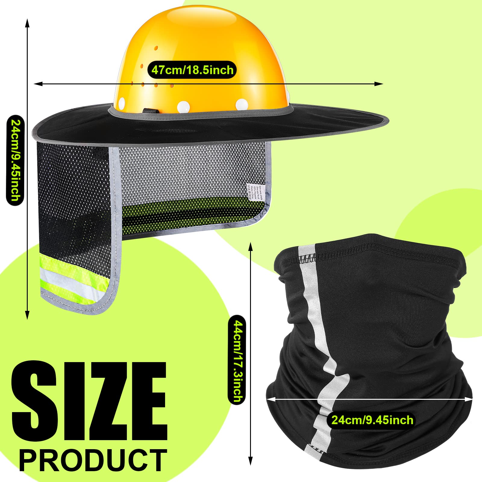 4 Pcs Hard Hat Sun Shade Full Brim Hardhat Sun Visor Bandana Face Scarf Neck Protection - UV Protection Summer Work Accessories for Construction, Landscaping & Outdoor Jobs (Black)