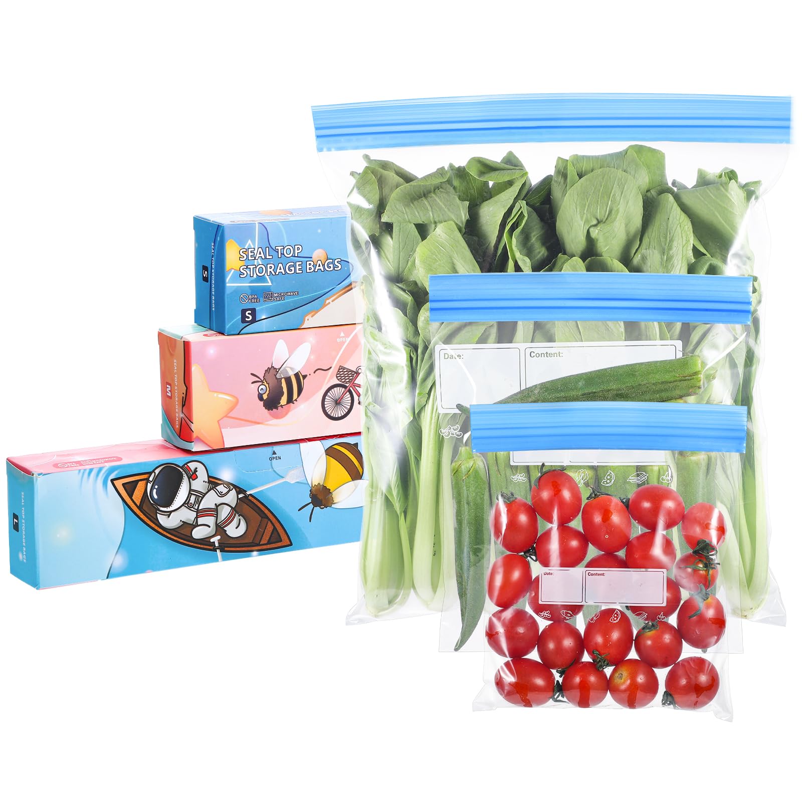 70-Pack Reusable Freezer Bags with Zip Lock - BPA Free Food Storage Bags for Sandwich, Fruits, Meat, Vegetables & More (3 Sizes) | Perfect for Meal Prep, Freezing & Organizing Kitchen Pantry
