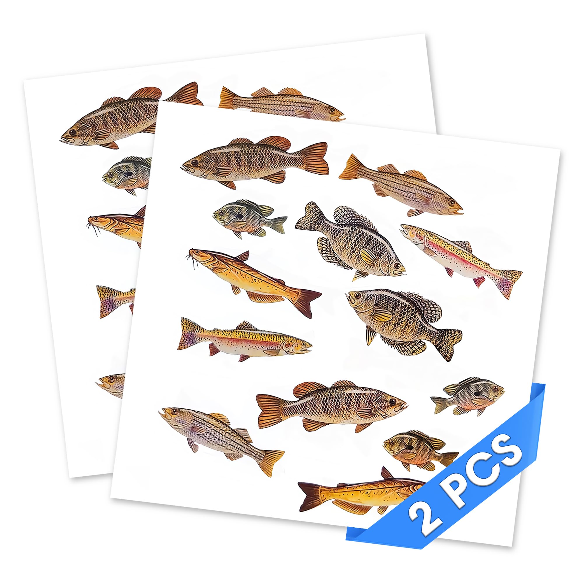 Fun Fish Stickers for Kids & Adults - 2 Sheets Small Fishing Decals with Sea Creatures - Perfect for Scrapbooking, DIY Crafts, Water Bottles & Fishing Gear Decoration