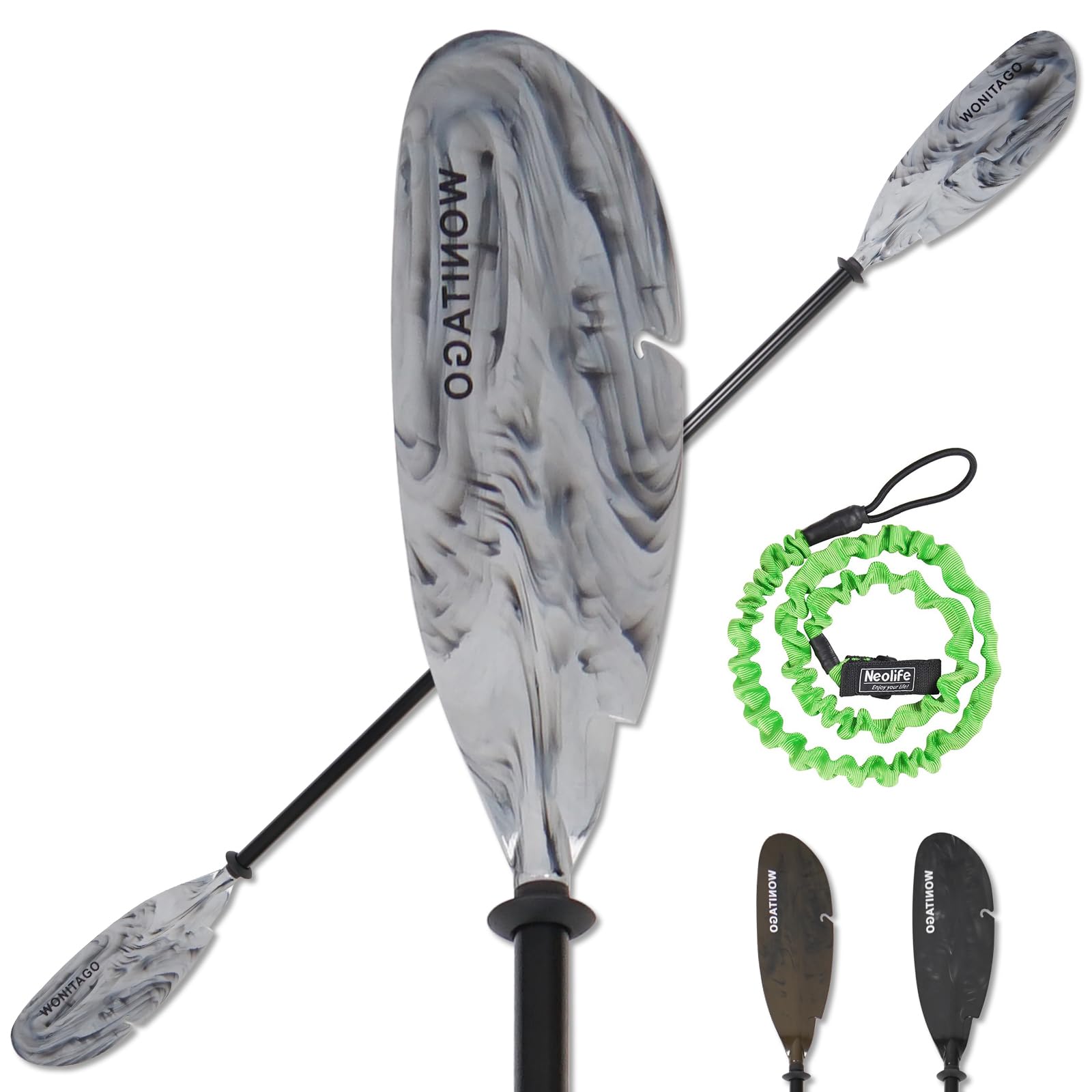 **Premium Aluminum Angler Kayak Paddles with Floating Plastic Blades & Adjustable Paddle Leash - 3-Piece Fishing Kayak Oars (230-250cm/90-98 inch) for Lakes, Rivers & Coastal Fishing Adventures**