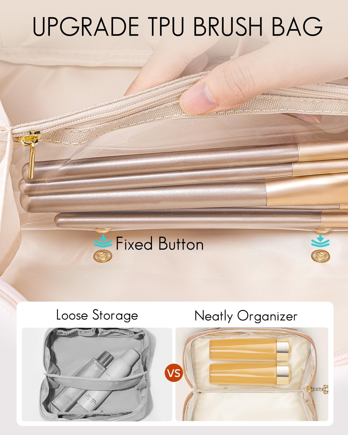 Vlando Waterproof PU Leather Makeup Organizer Bag - Travel Cosmetic Case for Women, Portable Flat Open Makeup Pouch for Essentials | Perfect for Travel, Daily Use & Valentines Day Gifts for Women/Mom (Toffee)