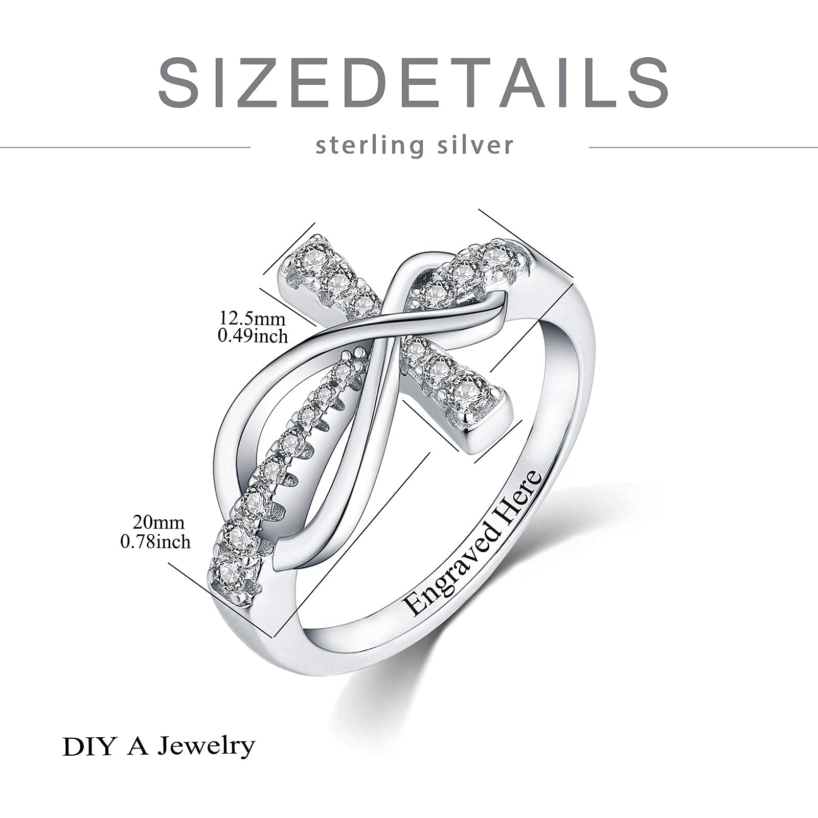 Personalized Promise Ring for Women - Sterling Silver Engraved Name Ring with 2 Birthstones & Cross Charm - Customizable Jewelry Gift for Her (01 Silver) | Perfect for Anniversaries, Engagements & Special Occasions