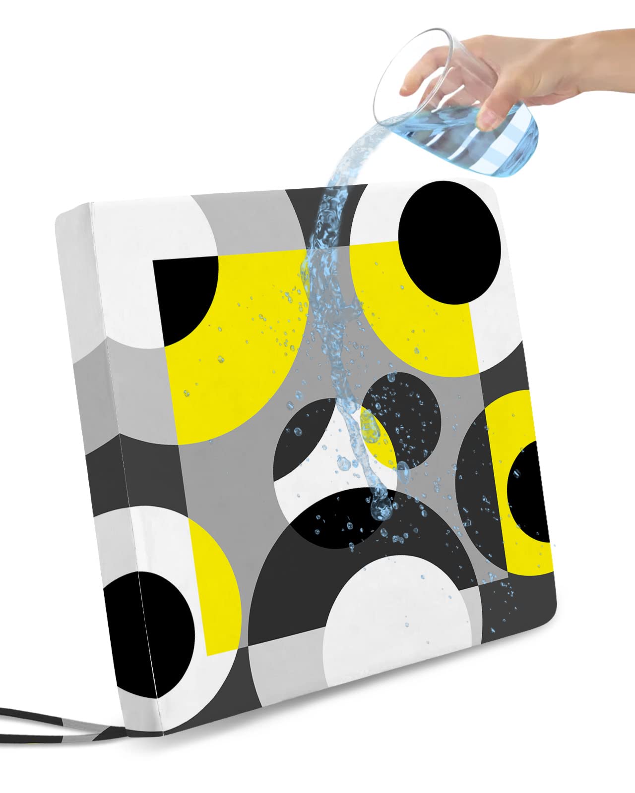 Waterproof Indoor Outdoor Seat Cushion Cover - 2 Pack 24x24 Inch Modern Geometric Chair Cushion Slipcovers with Ties (Yellow & Gray) for Patio, Deck, Garden, and Poolside Furniture