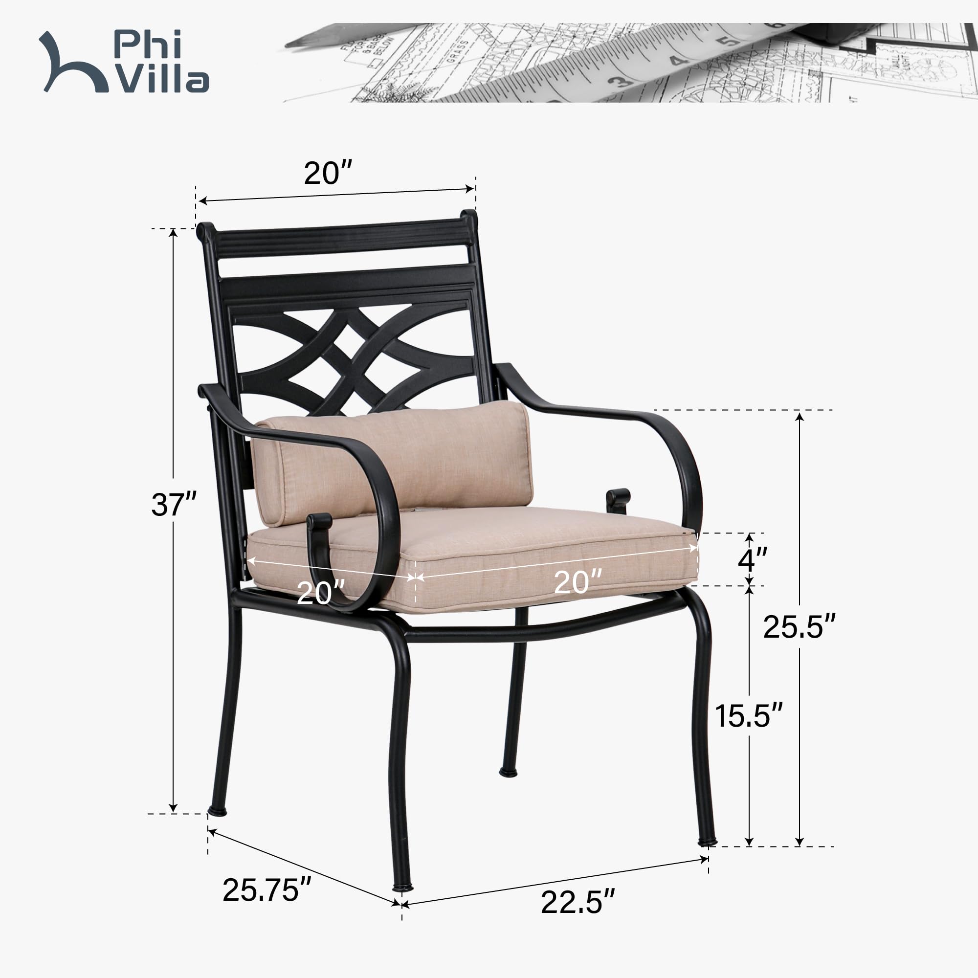 PHI VILLA 2-Piece Patio Dining Chair Set - Waterproof Outdoor Chairs with Comfortable Cushions & Pillows for Garden, Lawn, Deck, Poolside and Backyard Relaxation | Perfect for Outdoor Dining, Lounging and Entertaining