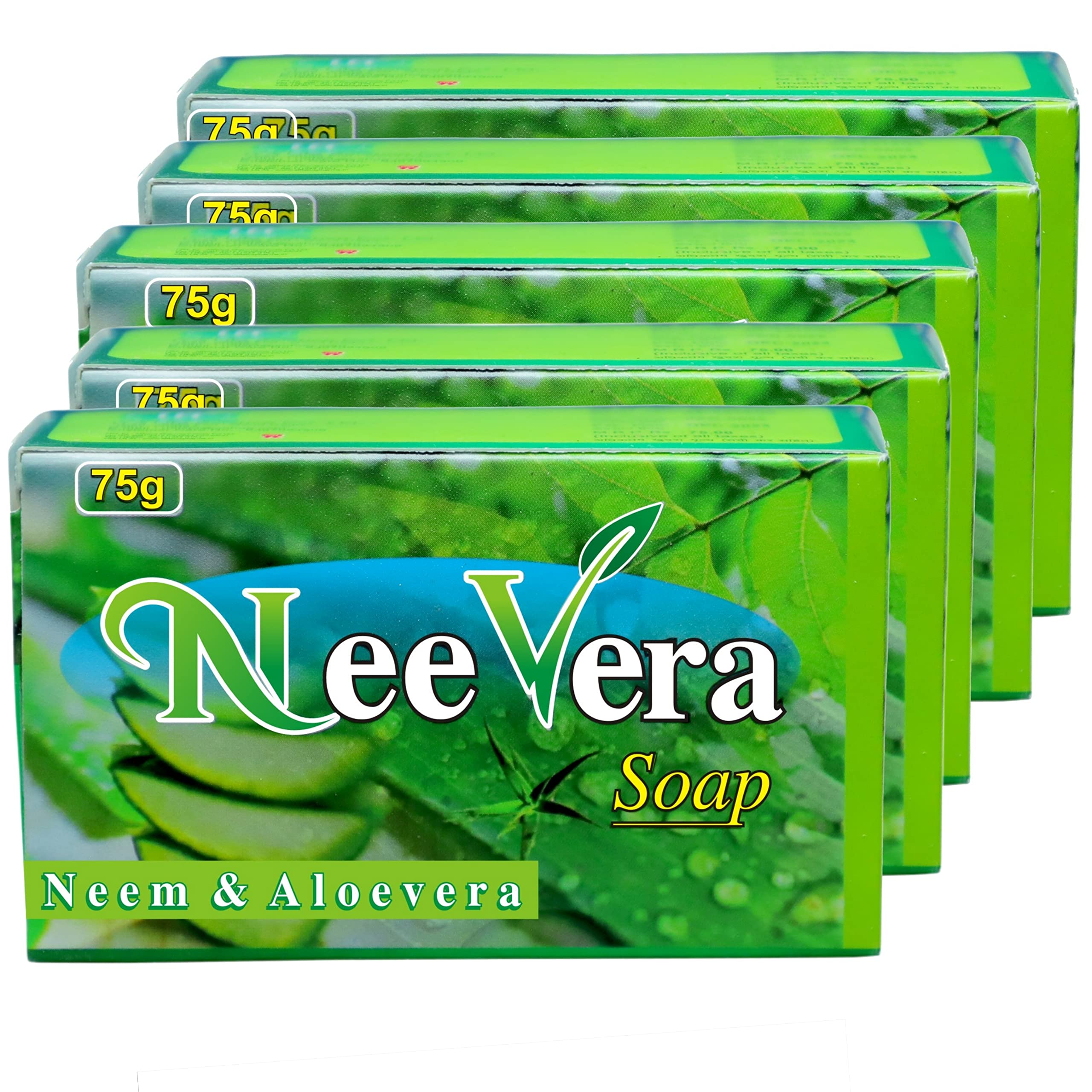 **Neem Herbal Soap Bar - 75g (Pack of 5) | Natural Neem Oil & Herbal Ingredients for Hair & Body Cleansing | Deep Purifying, Acne & Skin Care, Daily Use for Healthy Skin**    *(Ideal for oily skin, acne treatment, dandruff control, and soothing irritation - perfect for daily skincare routine!)*